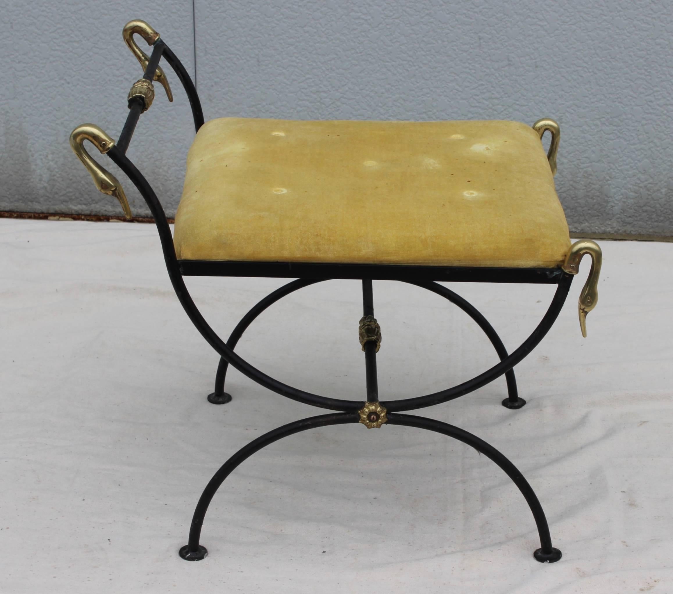 1940s French Brass Swan and Iron Ottomans 5