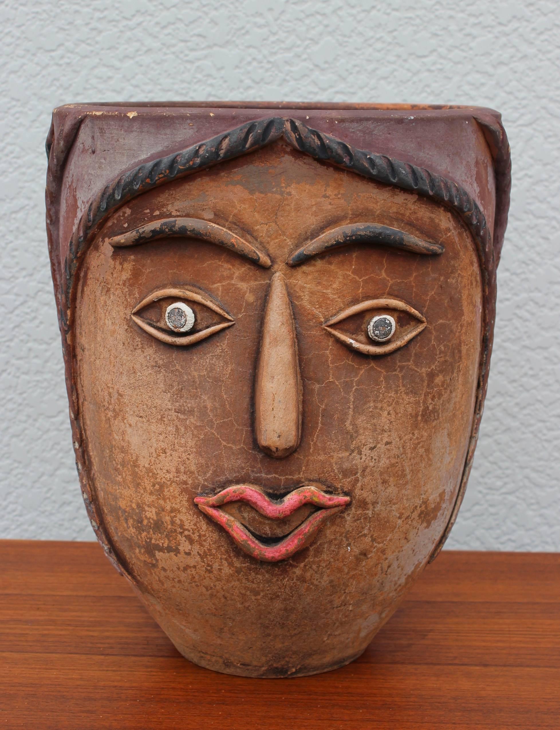 1960s Mexican Terracotta Face Planters In Good Condition In New York, NY