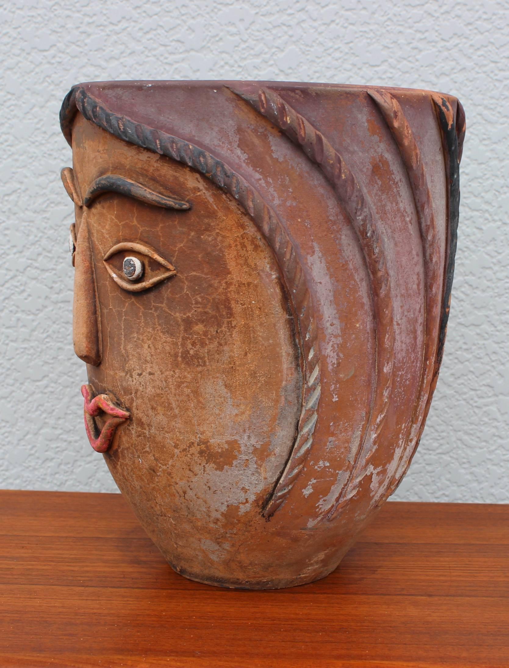 20th Century 1960s Mexican Terracotta Face Planters