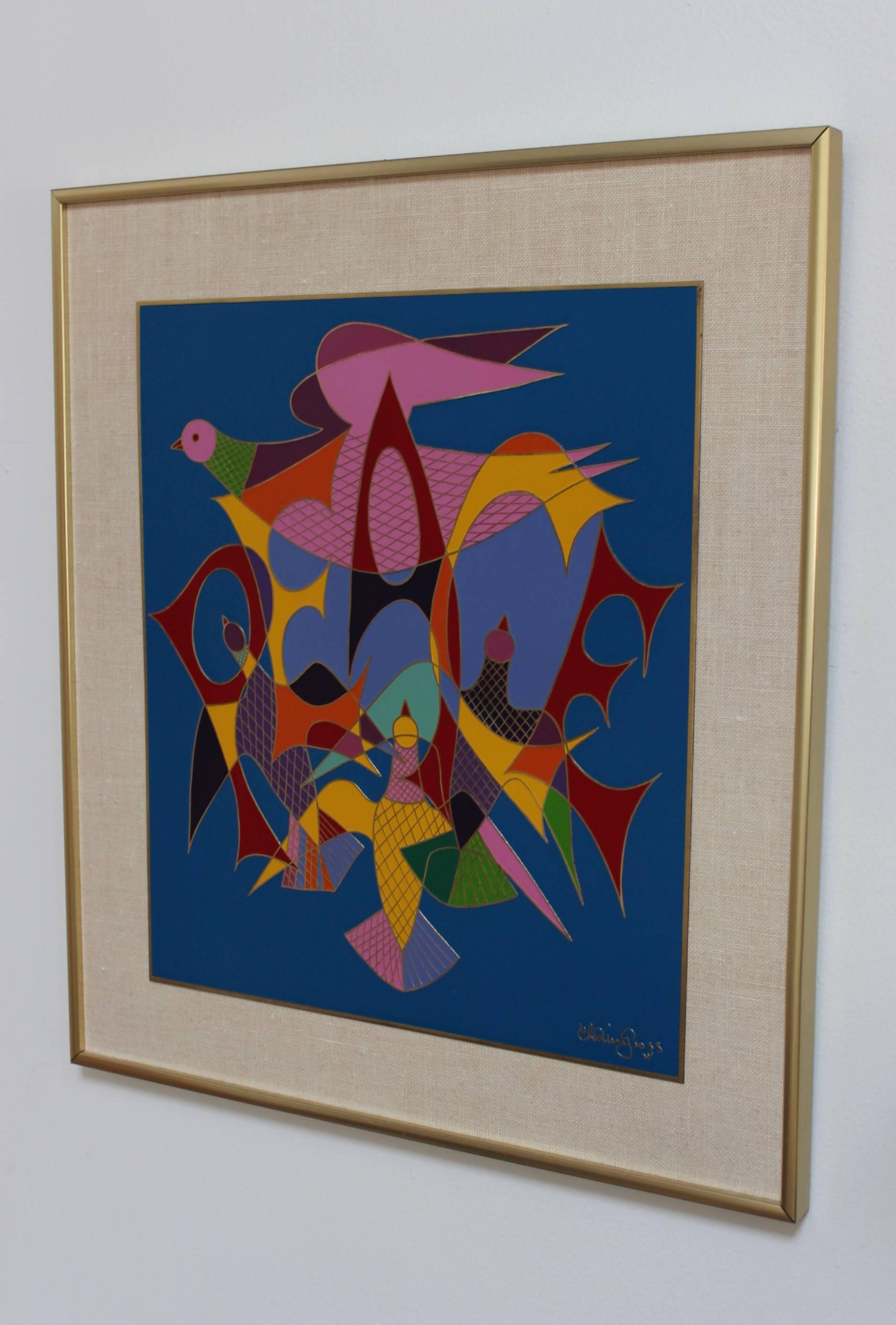 1970s Chaim Gross enamel 'Peace' pop art.

Art measurements: Width 13.25, height 15.25.