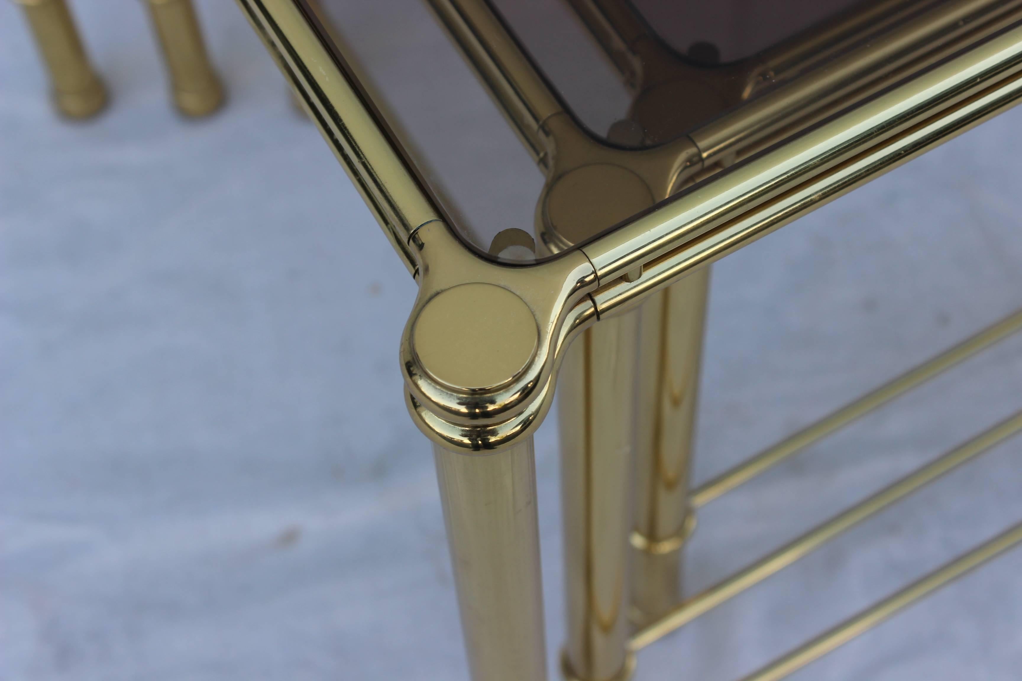 1960's Mid-Century Modern Italian Brass And Glass Nesting Tables For Sale 3