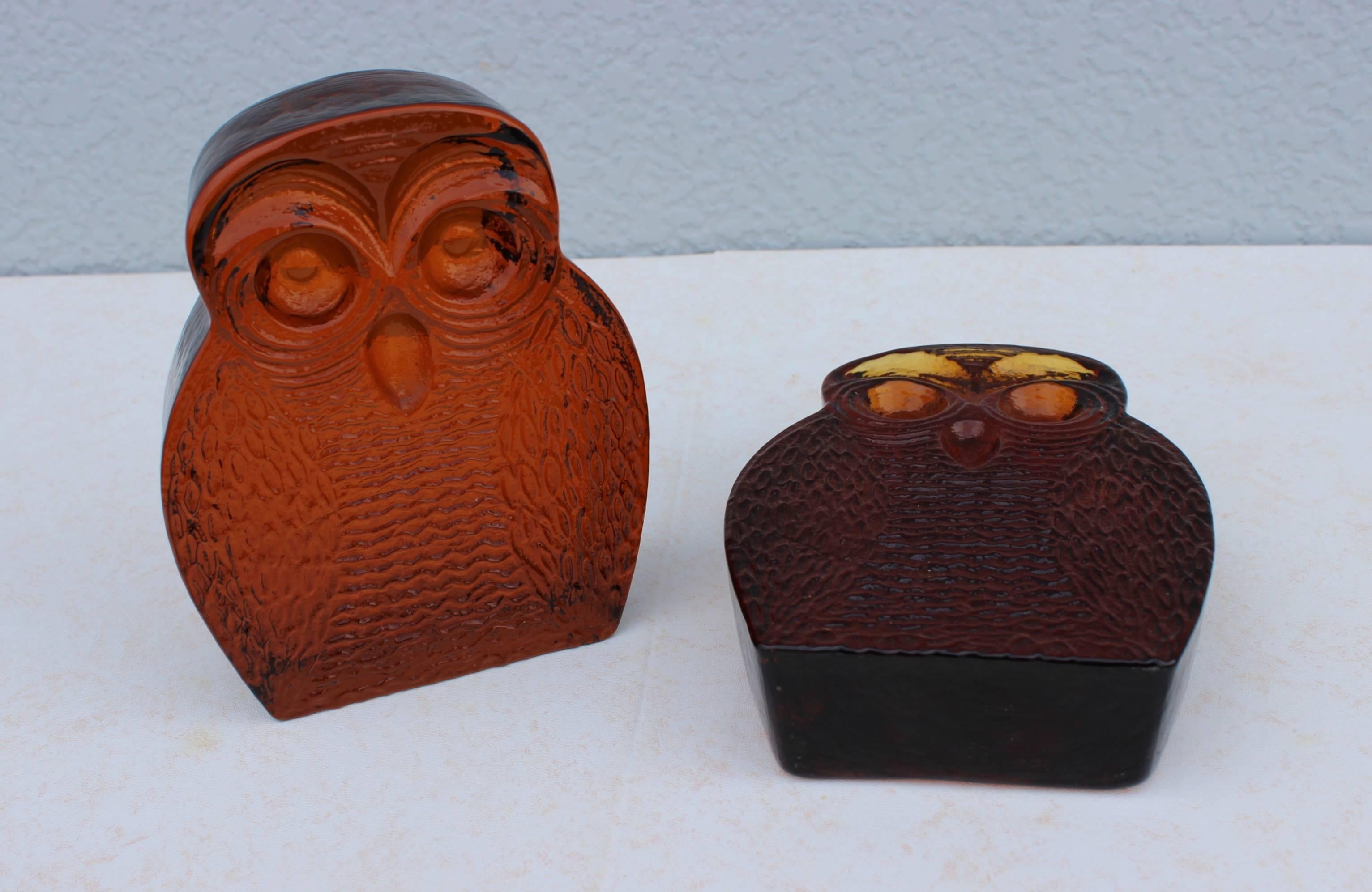 Mid-Century Modern 1960s Blenko Glass Owl Bookends