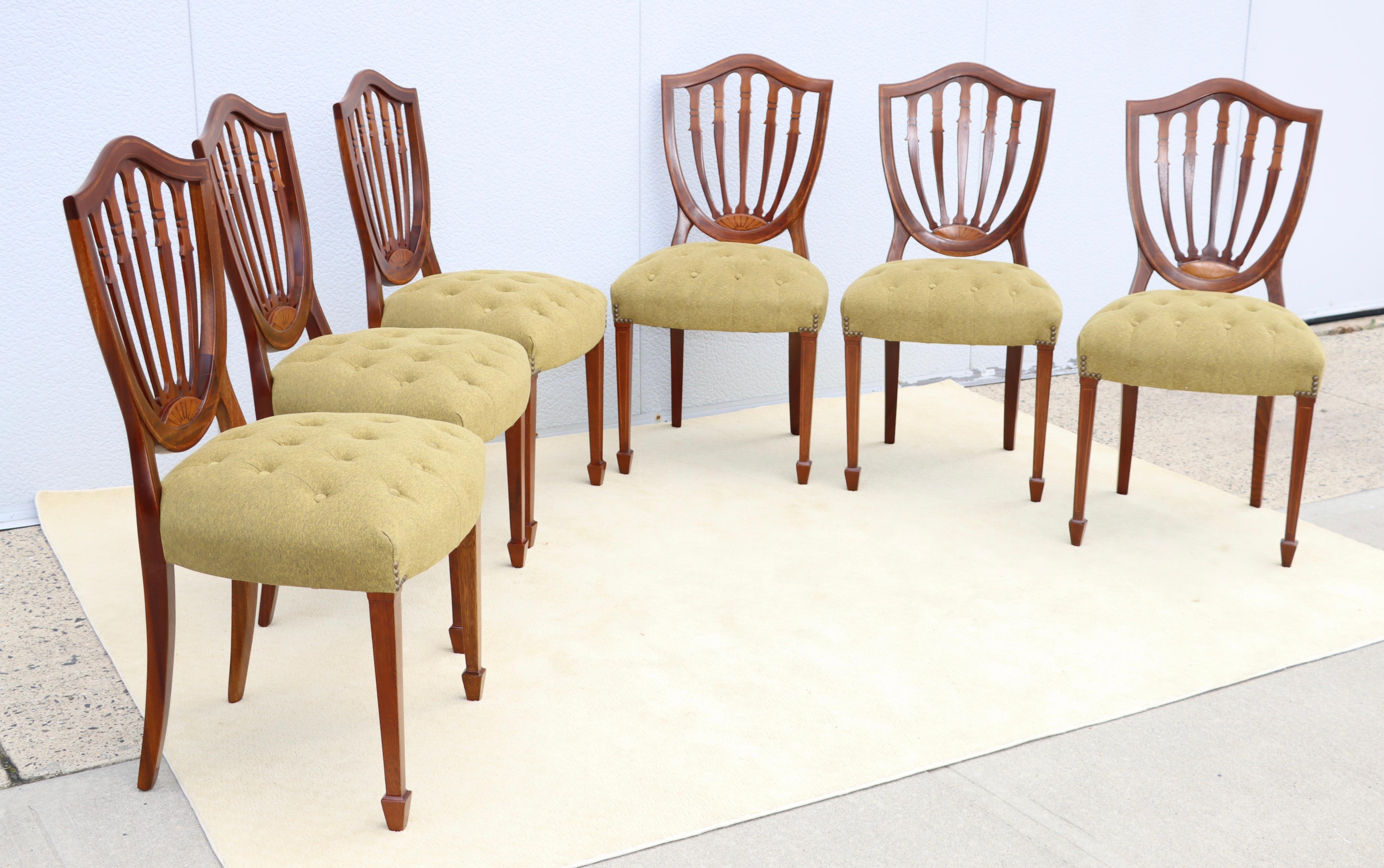 Chaises de salle à manger en acajou italien à dossier en coquille des années 1950, ensemble de 6 chaises en vente 1