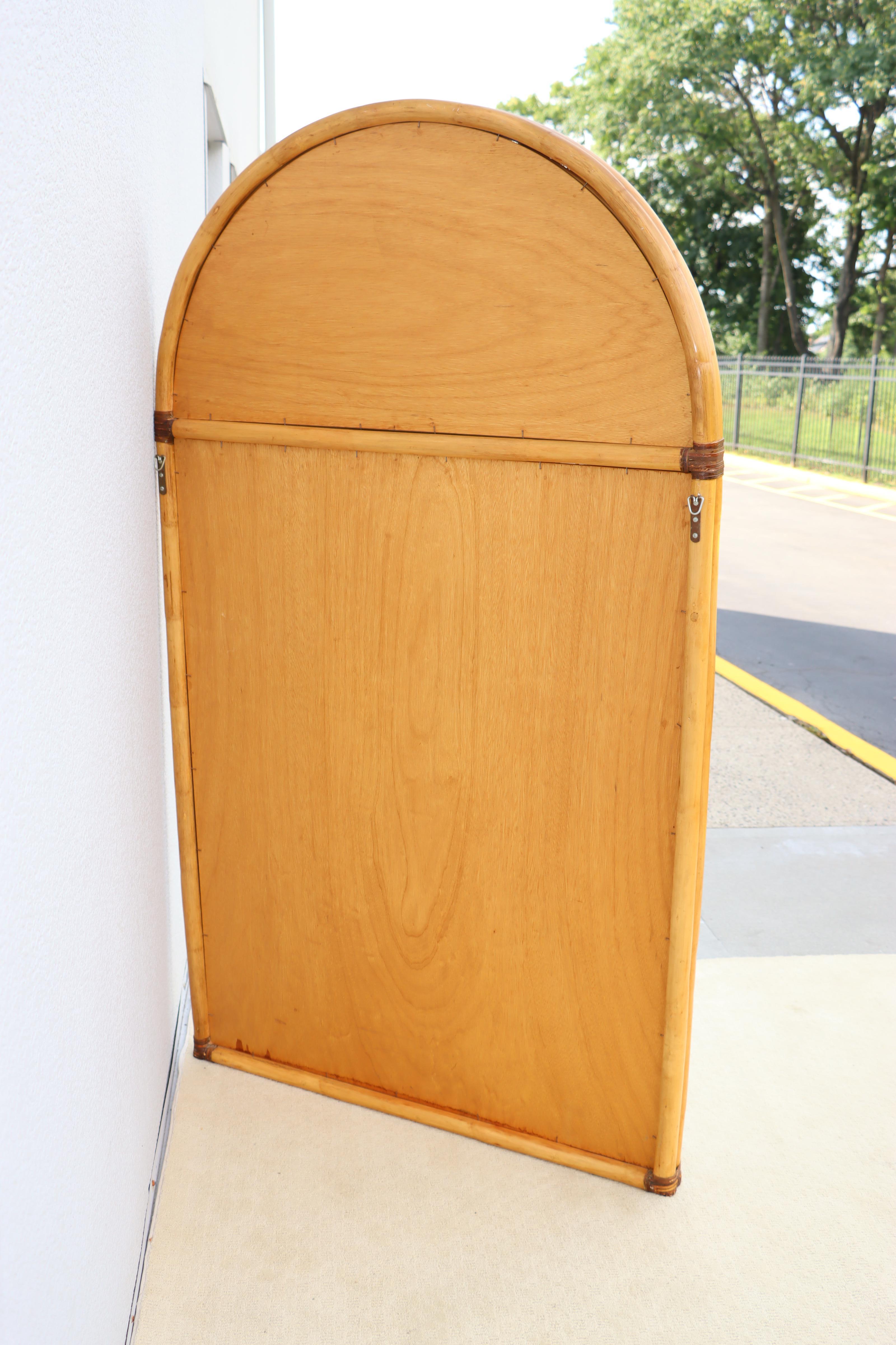 Oversize Dome Top Rattan And Bamboo Wall Mirror For Sale 8