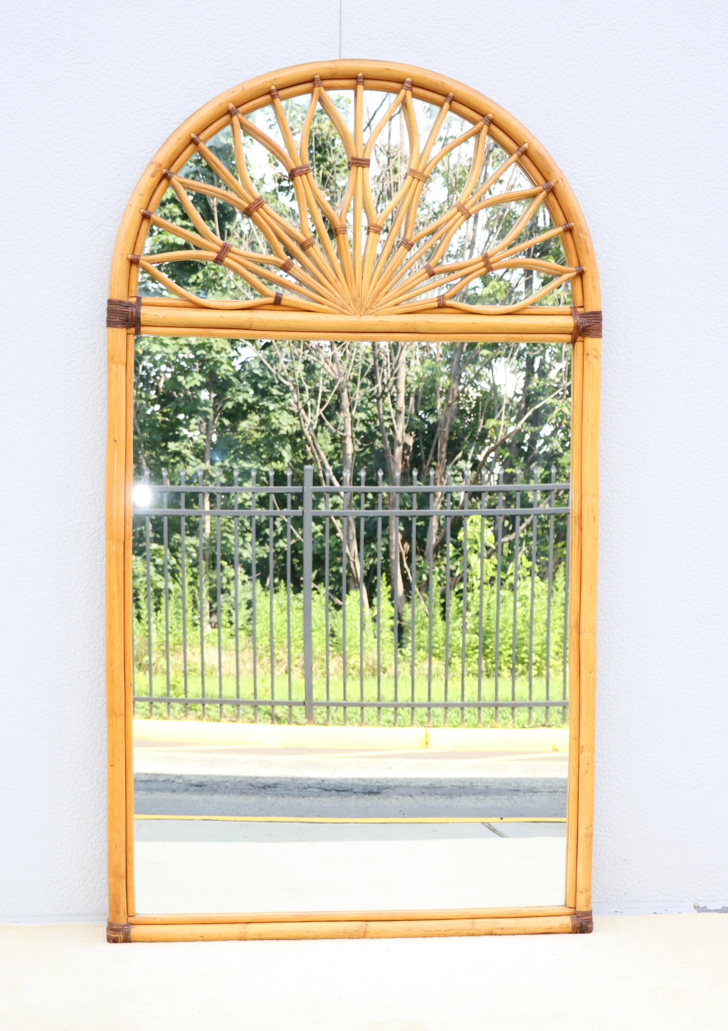 American Oversize Dome Top Rattan And Bamboo Wall Mirror For Sale
