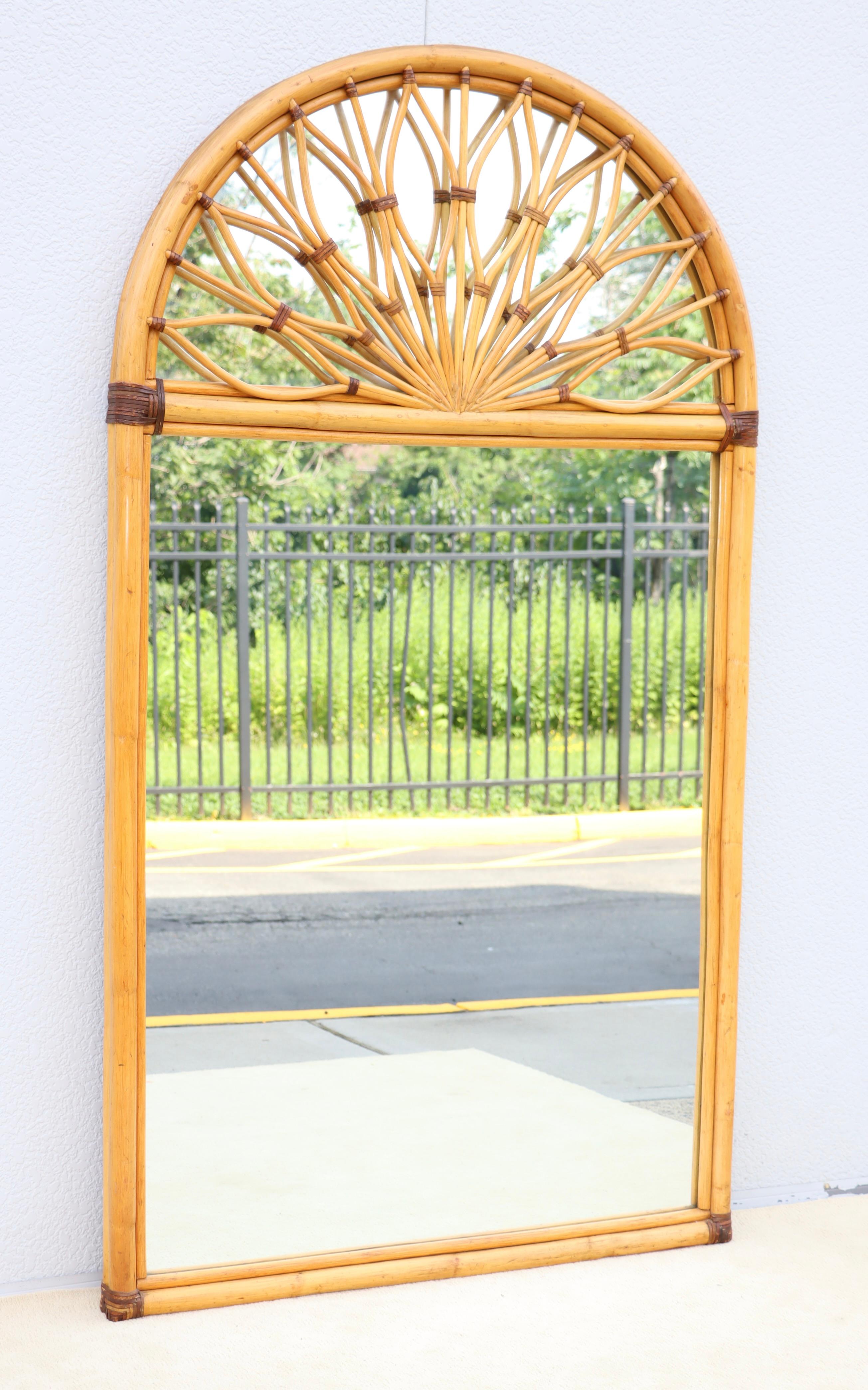 Mid-Century Modern Oversize Dome Top Rattan And Bamboo Wall Mirror For Sale