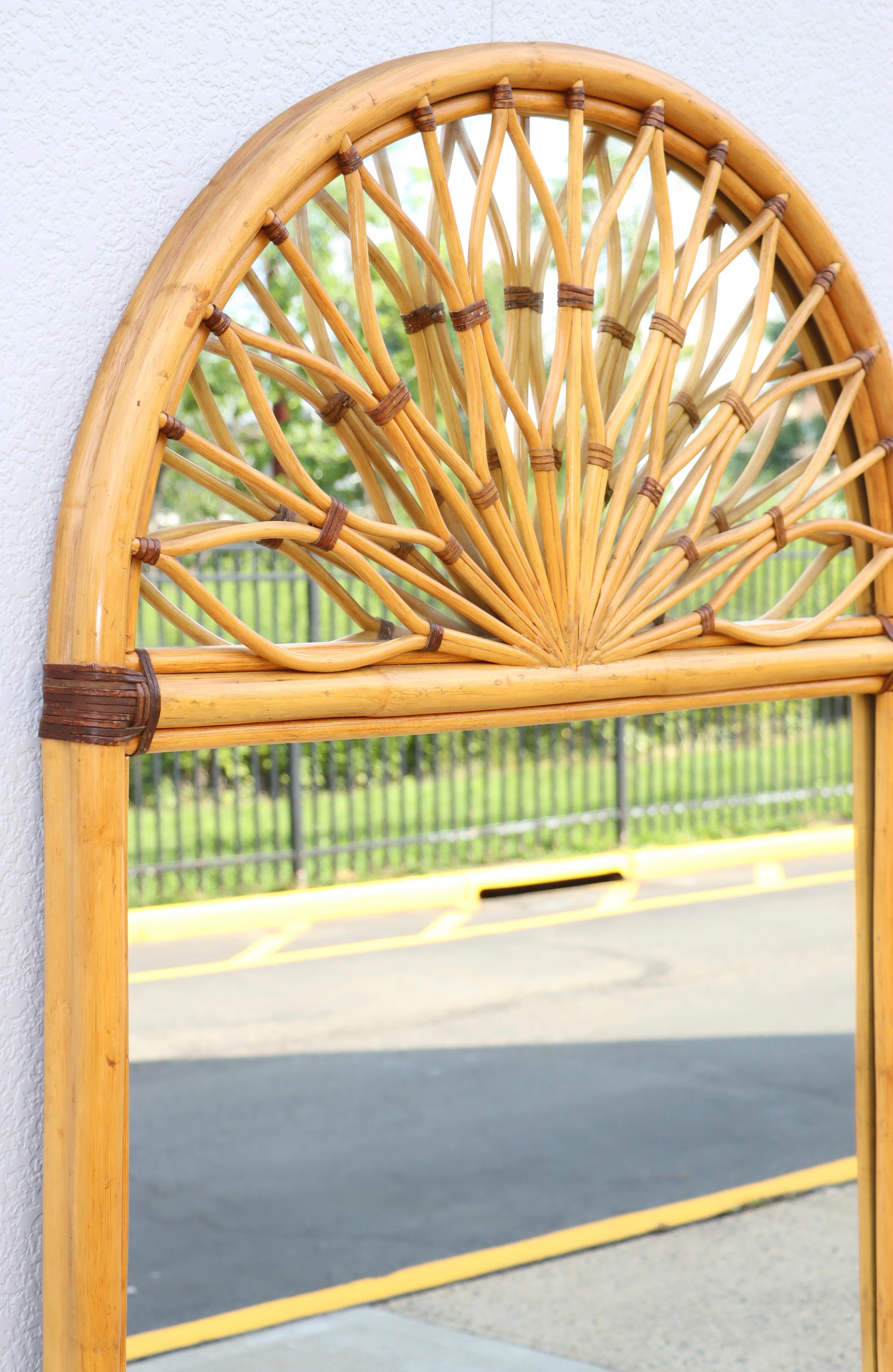 Oversize Dome Top Rattan And Bamboo Wall Mirror For Sale 2