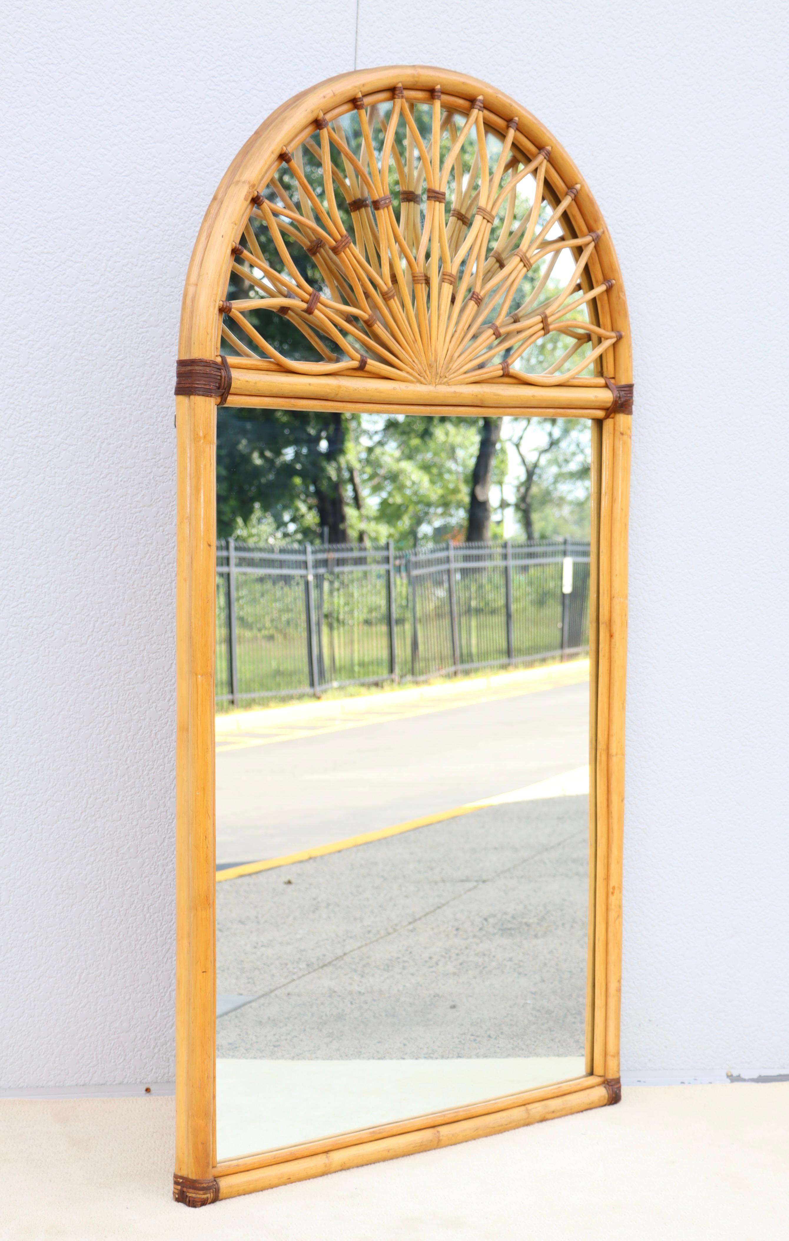 Oversize Dome Top Rattan And Bamboo Wall Mirror For Sale 6