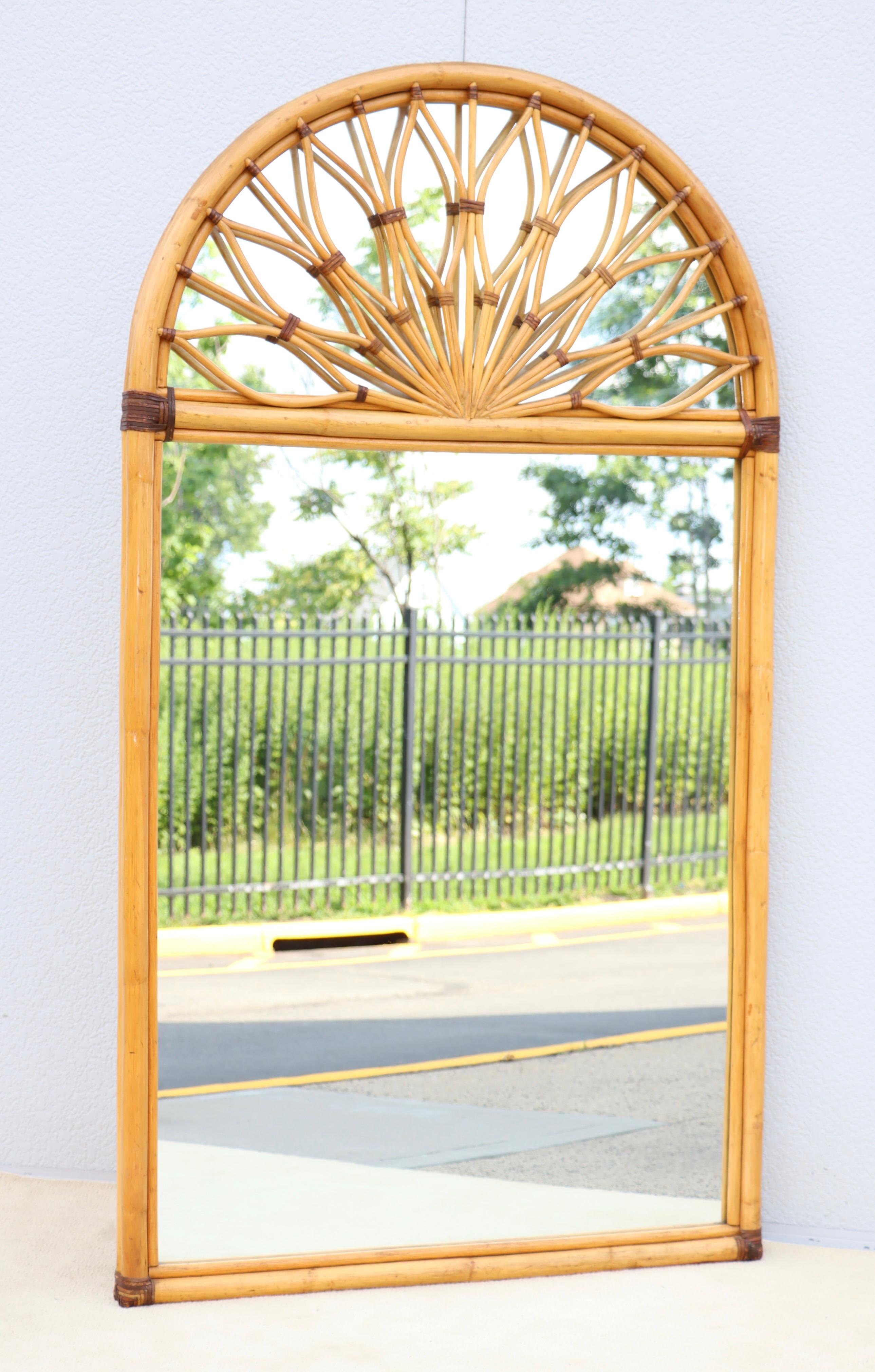 Oversize Dome Top Rattan And Bamboo Wall Mirror For Sale 5
