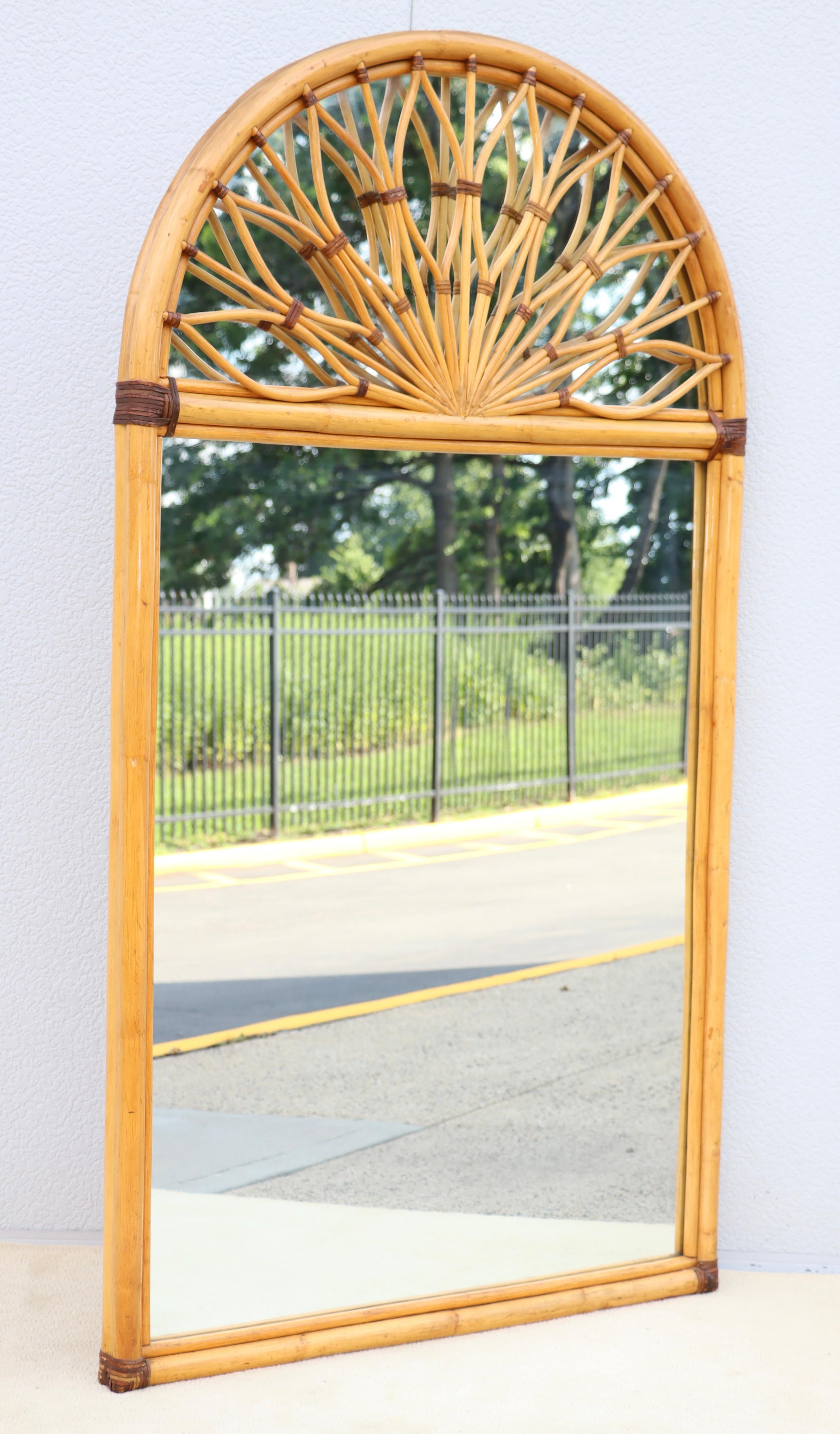 Oversize Dome Top Rattan And Bamboo Wall Mirror For Sale 4