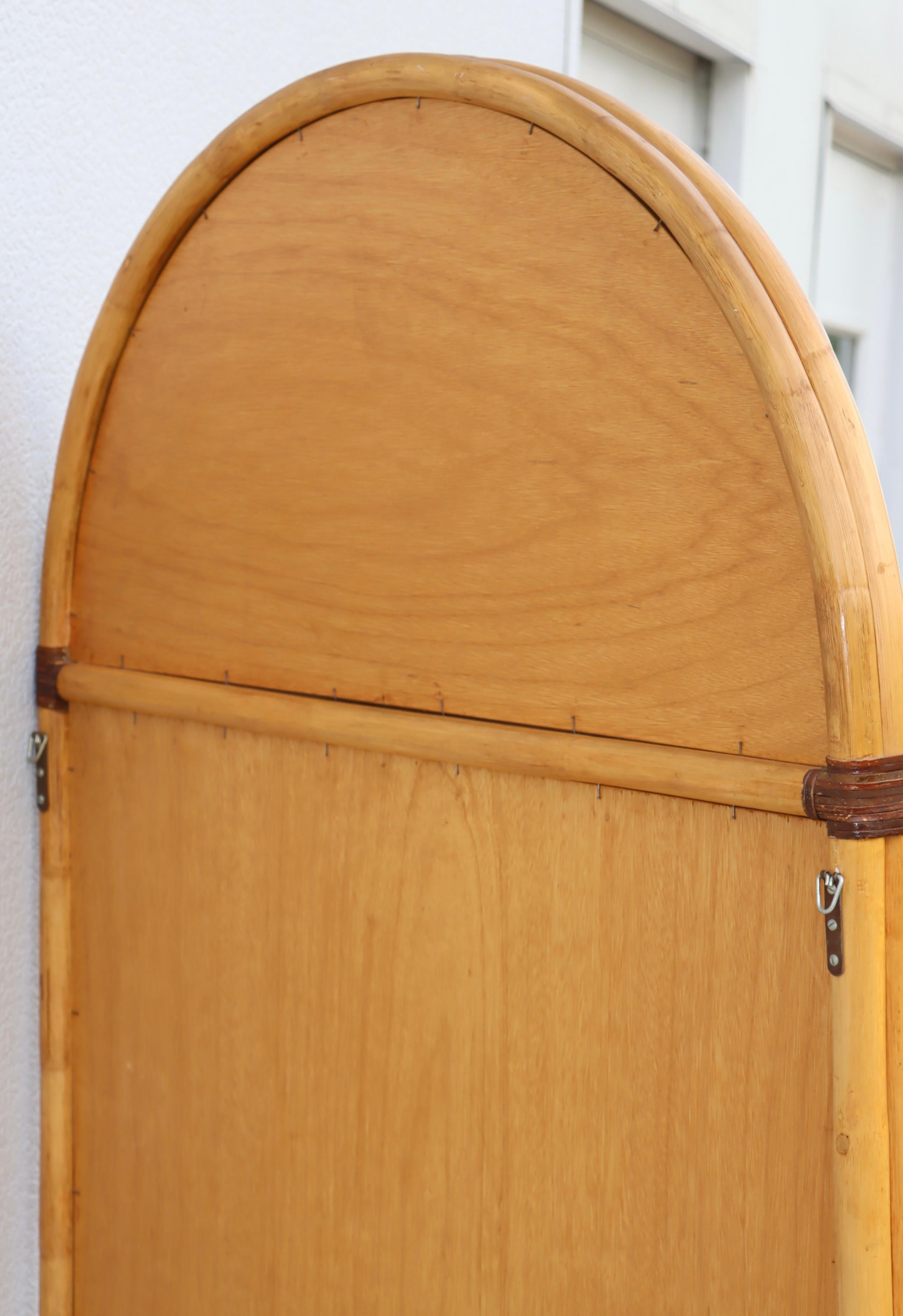 Oversize Dome Top Rattan And Bamboo Wall Mirror For Sale 9
