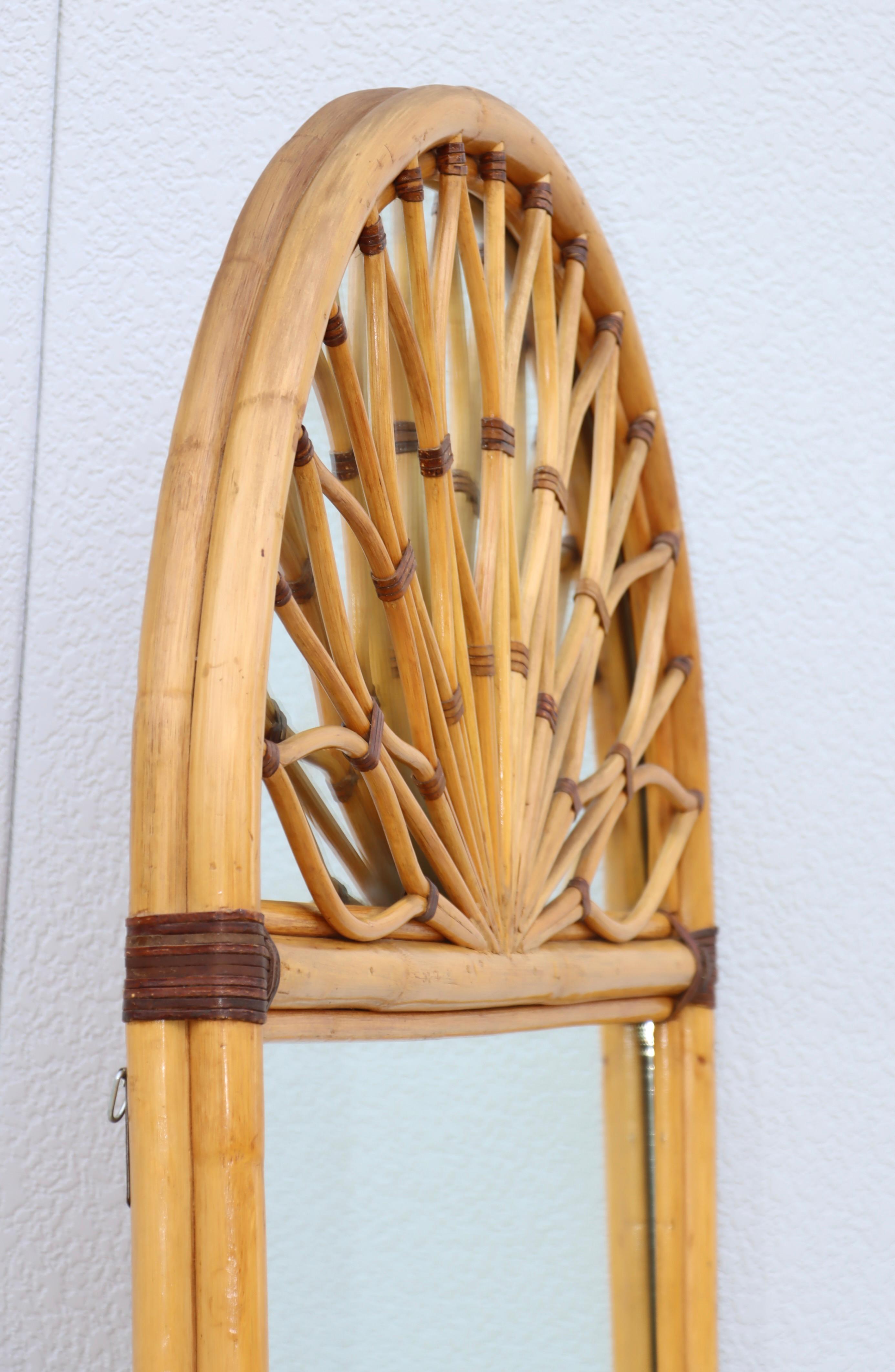 Oversize Dome Top Rattan And Bamboo Wall Mirror For Sale 10