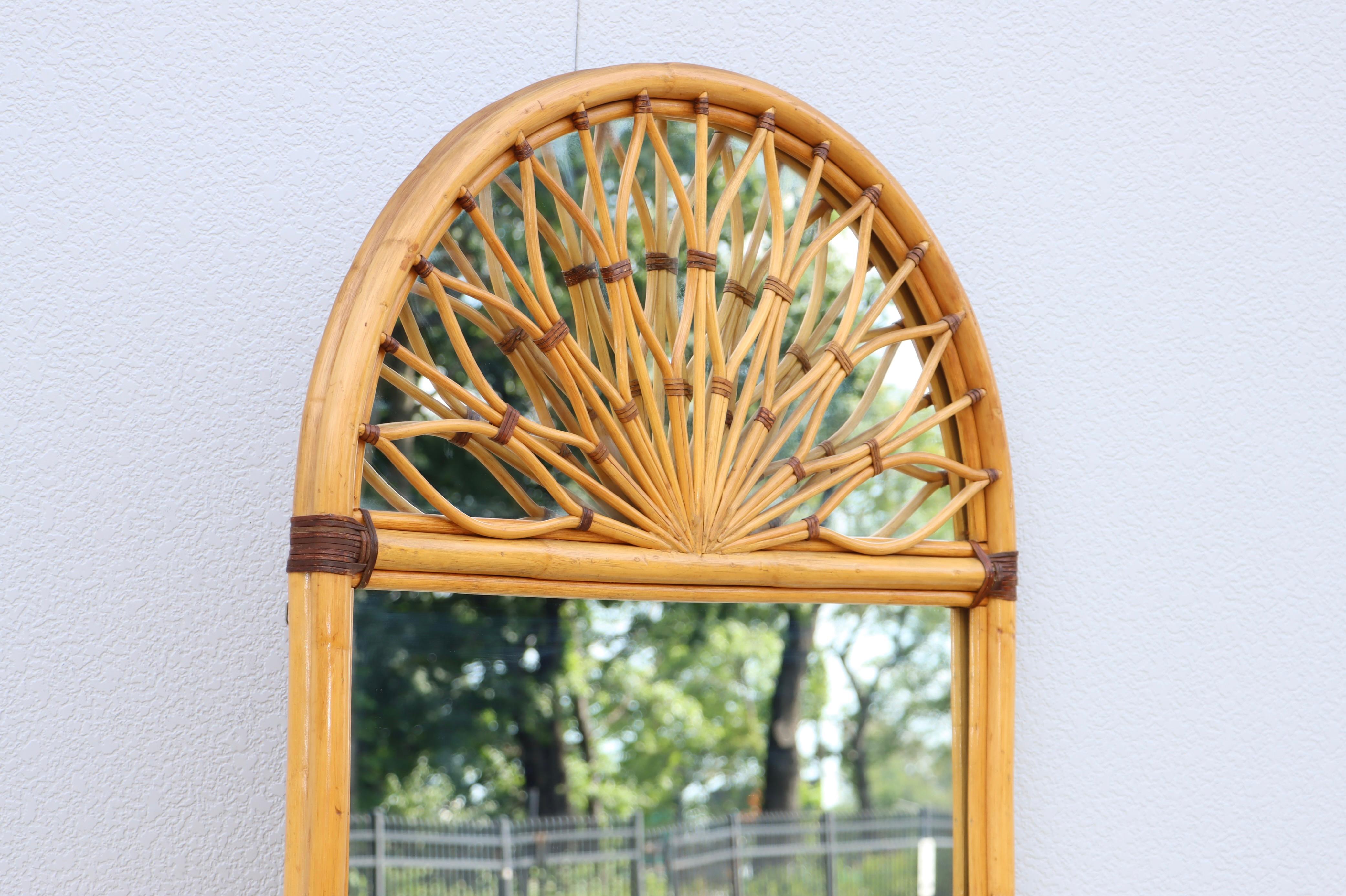 Oversize Dome Top Rattan And Bamboo Wall Mirror For Sale 7