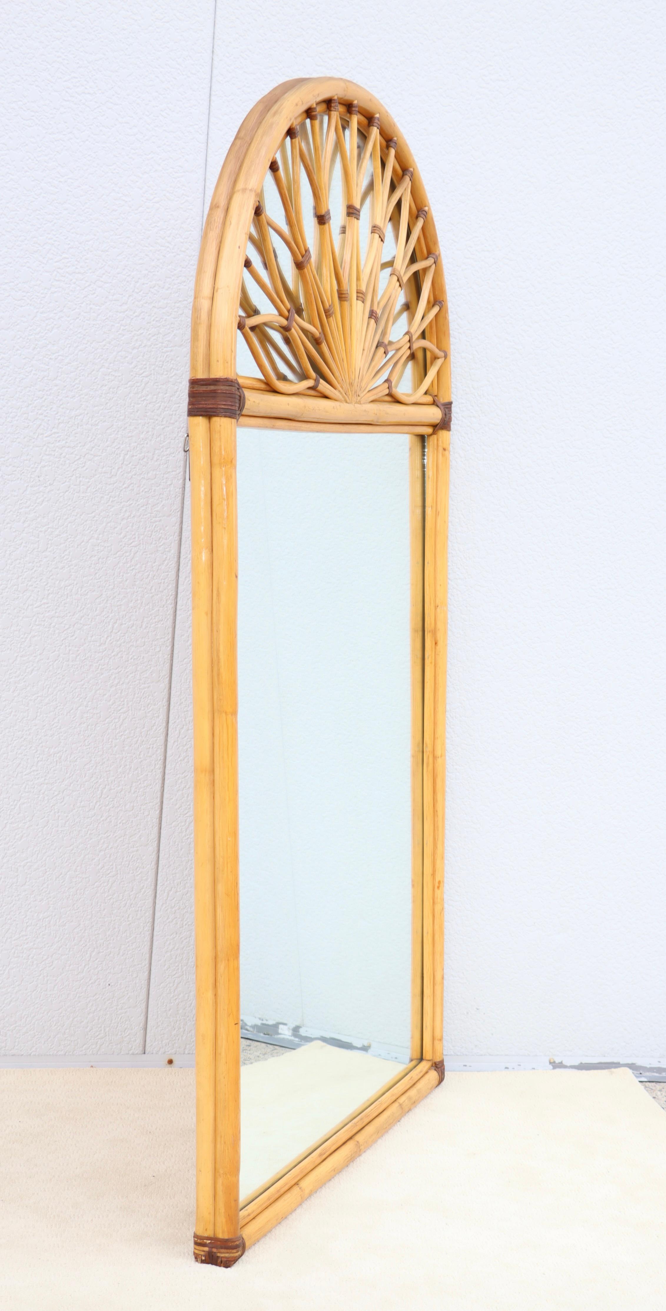 Oversize Dome Top Rattan And Bamboo Wall Mirror For Sale 13