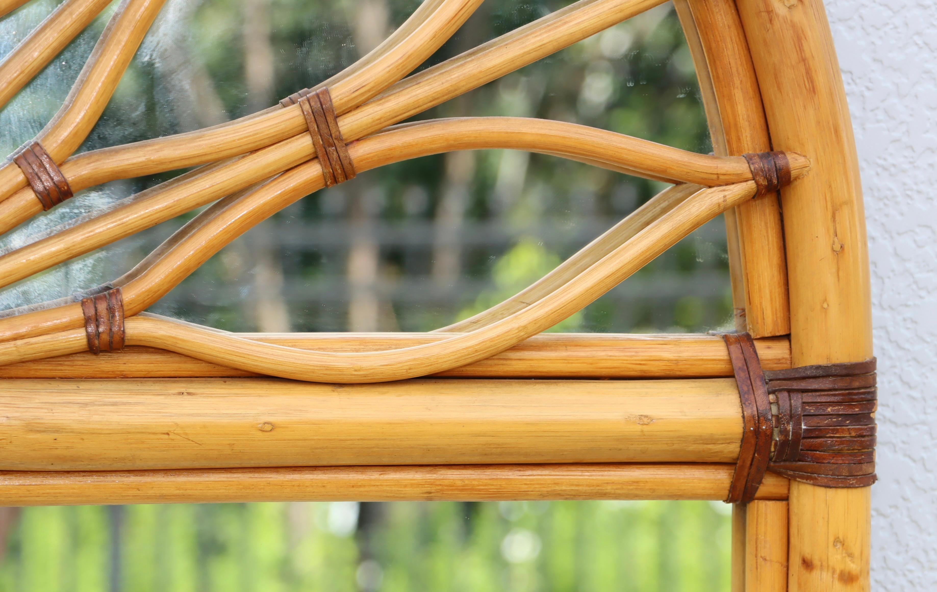 Oversize Dome Top Rattan And Bamboo Wall Mirror For Sale 12