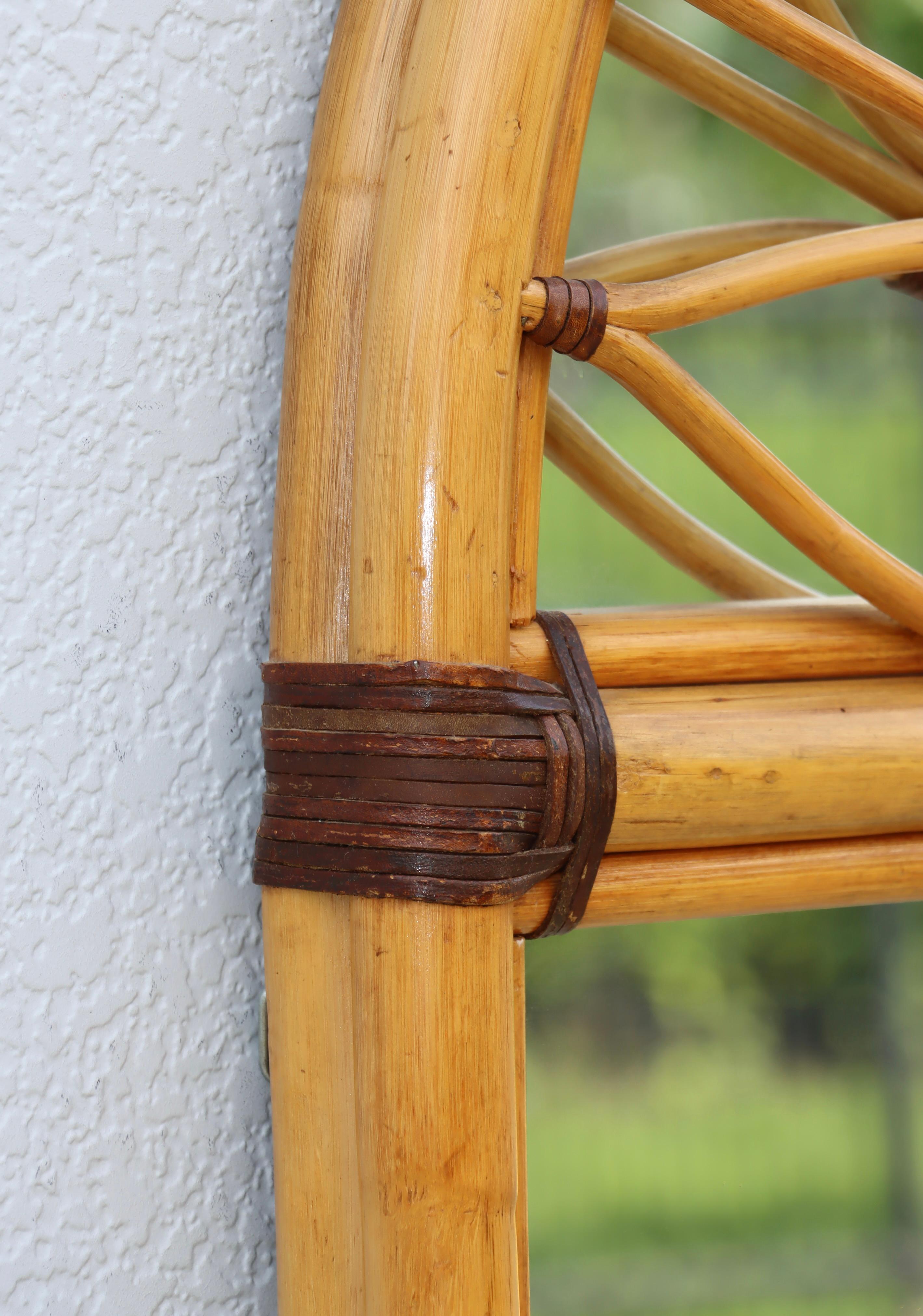 Oversize Dome Top Rattan And Bamboo Wall Mirror For Sale 14