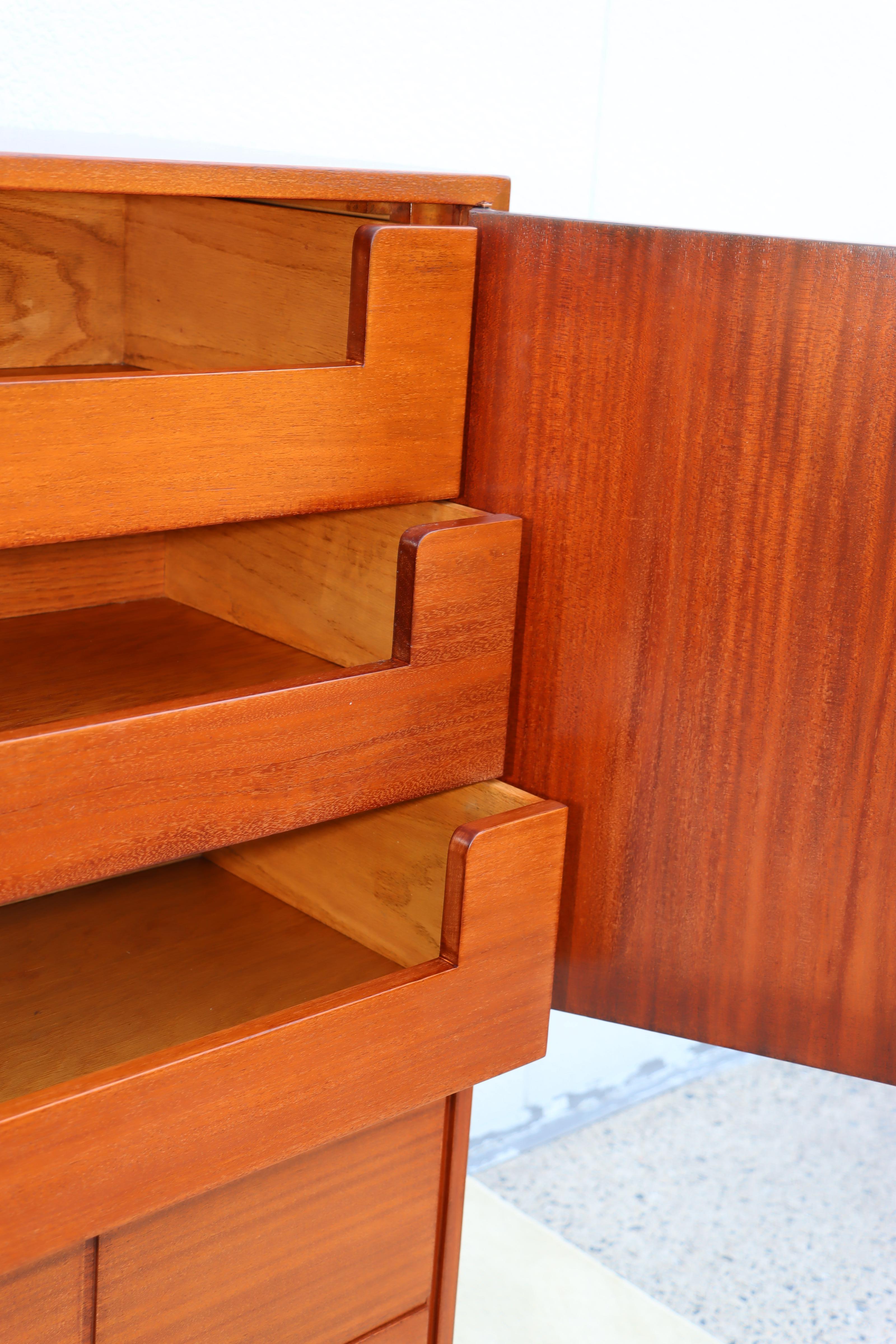 Tommi Parzinger For Charak Modern Mahogany And Brass Tall Chest Of Drawers For Sale 11