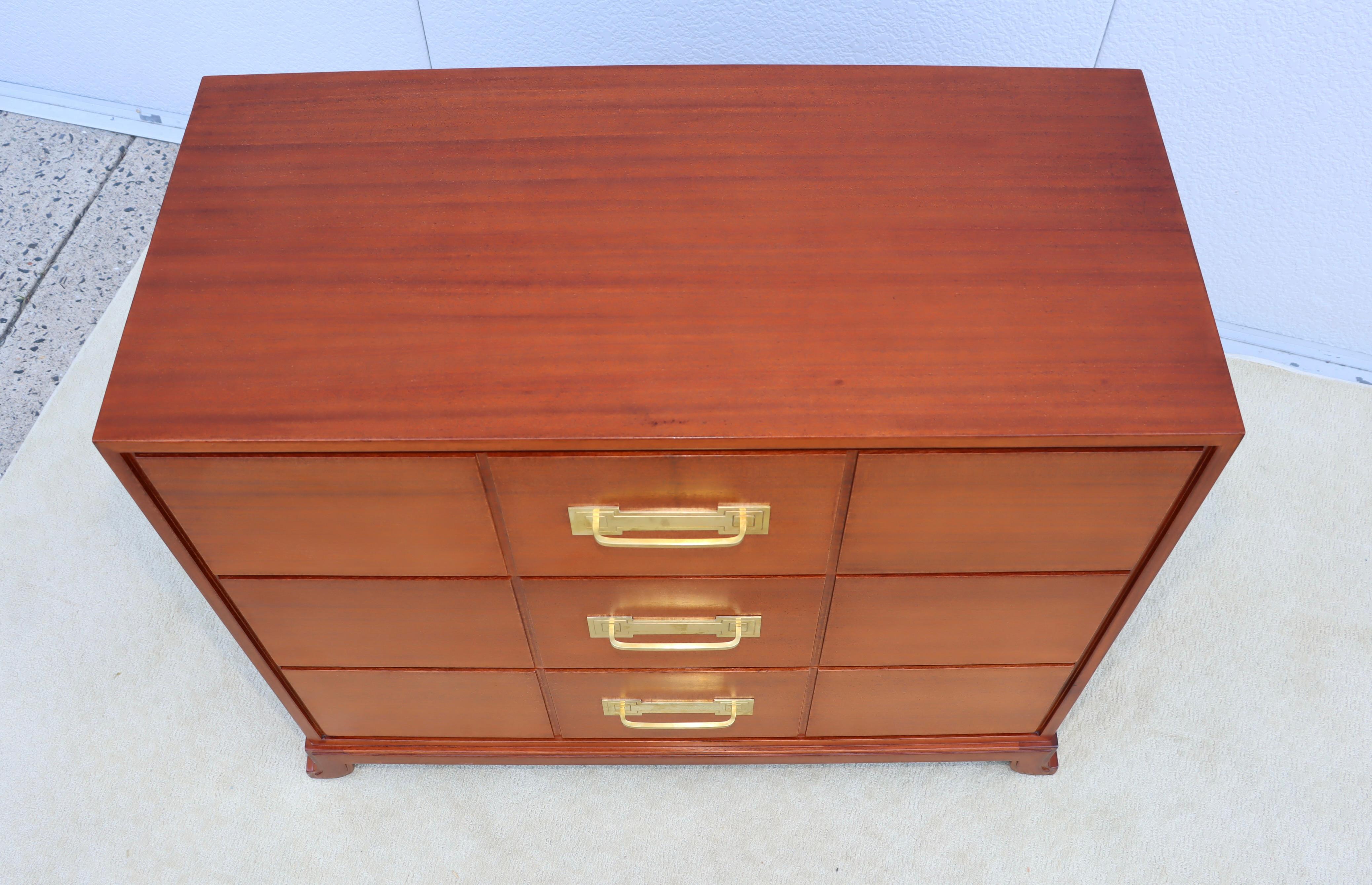 Tommi Parzinger For Charak Modern Mahogany And Brass Tall Chest Of Drawers For Sale 14