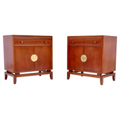 Rare Pair Of Tommi Parzinger For Charak Modern Mahogany And Brass Night Stands
