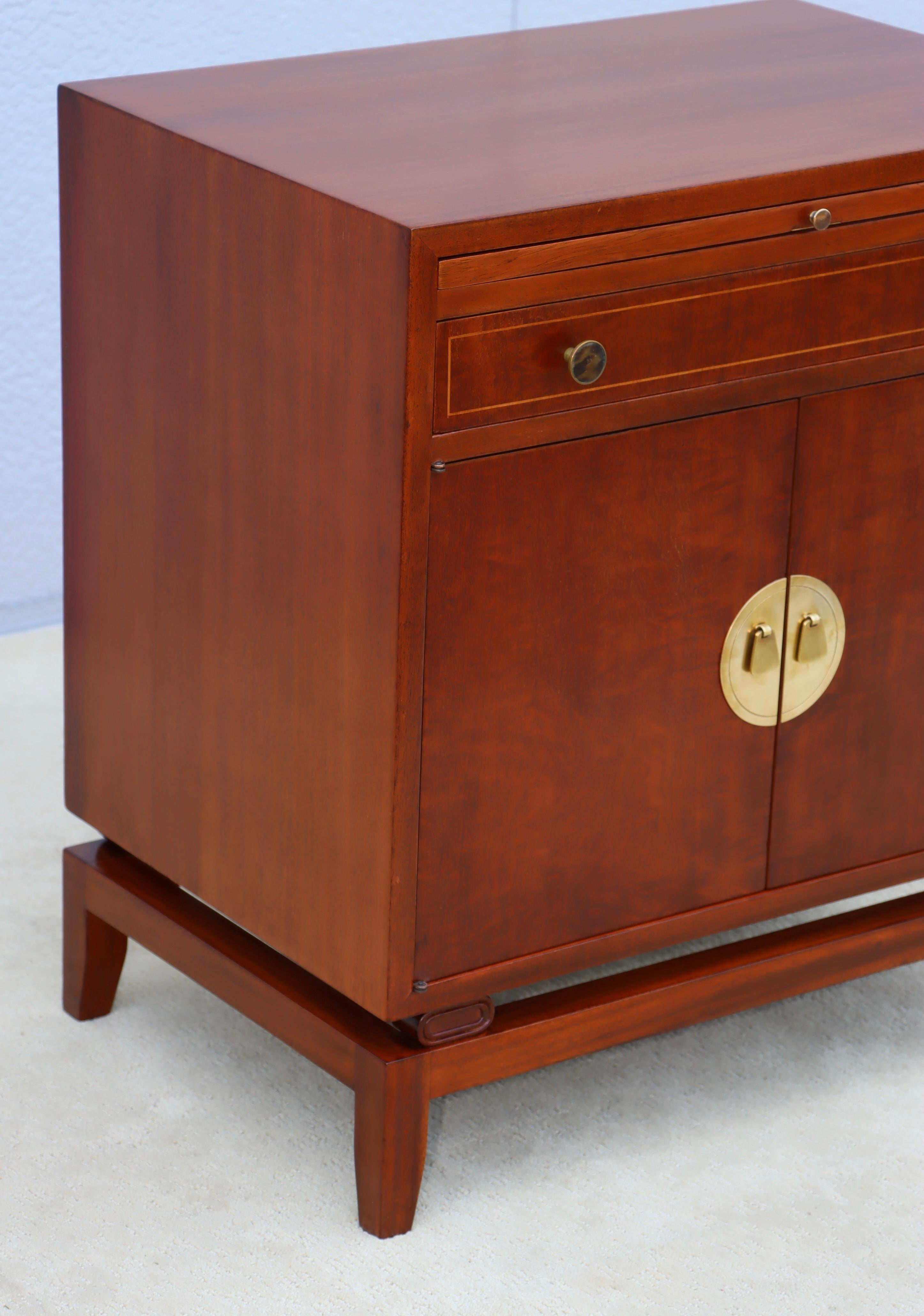 Rare Pair Of Tommi Parzinger For Charak Modern Mahogany And Brass Night Stands For Sale 8