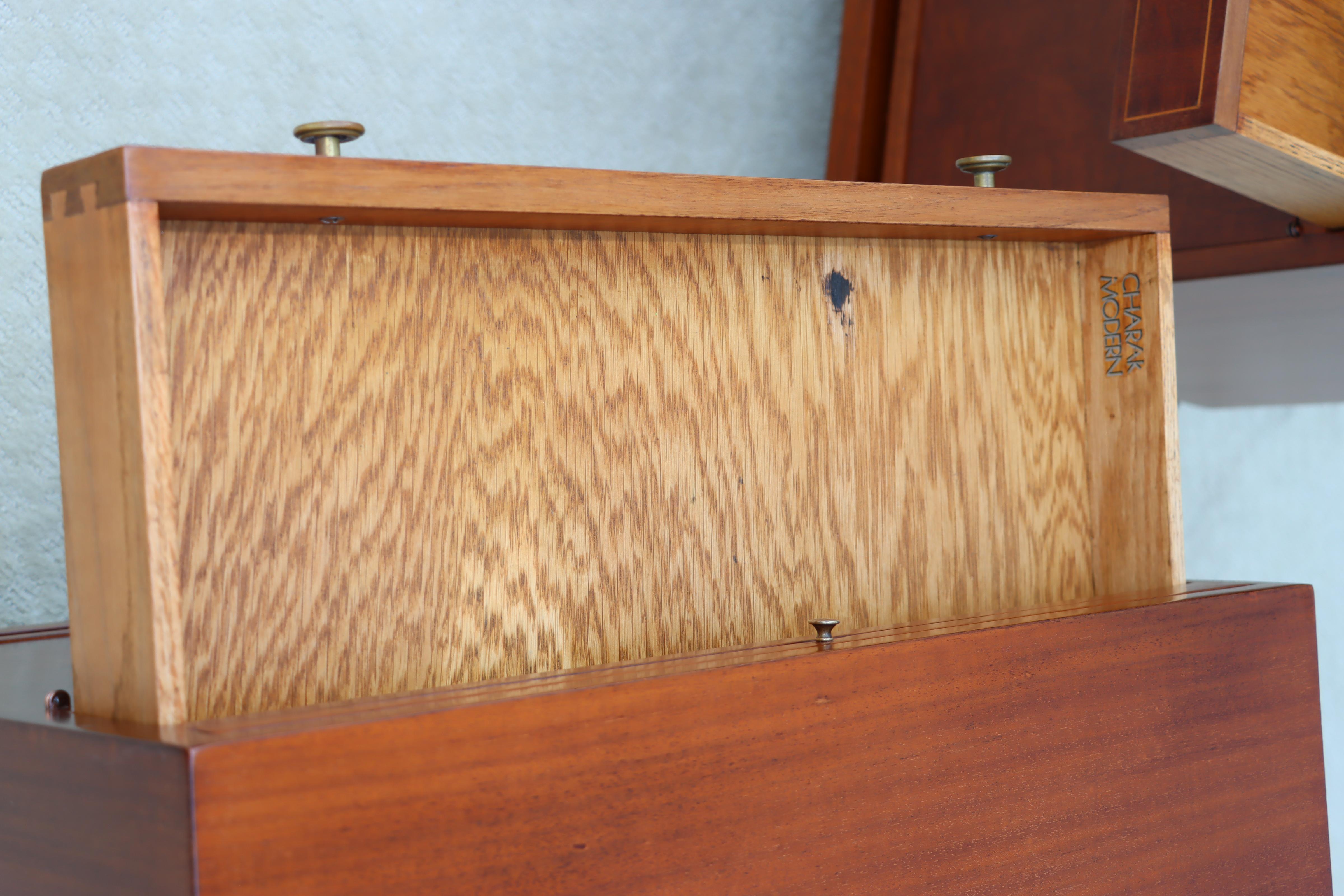 Rare Pair Of Tommi Parzinger For Charak Modern Mahogany And Brass Night Stands For Sale 3