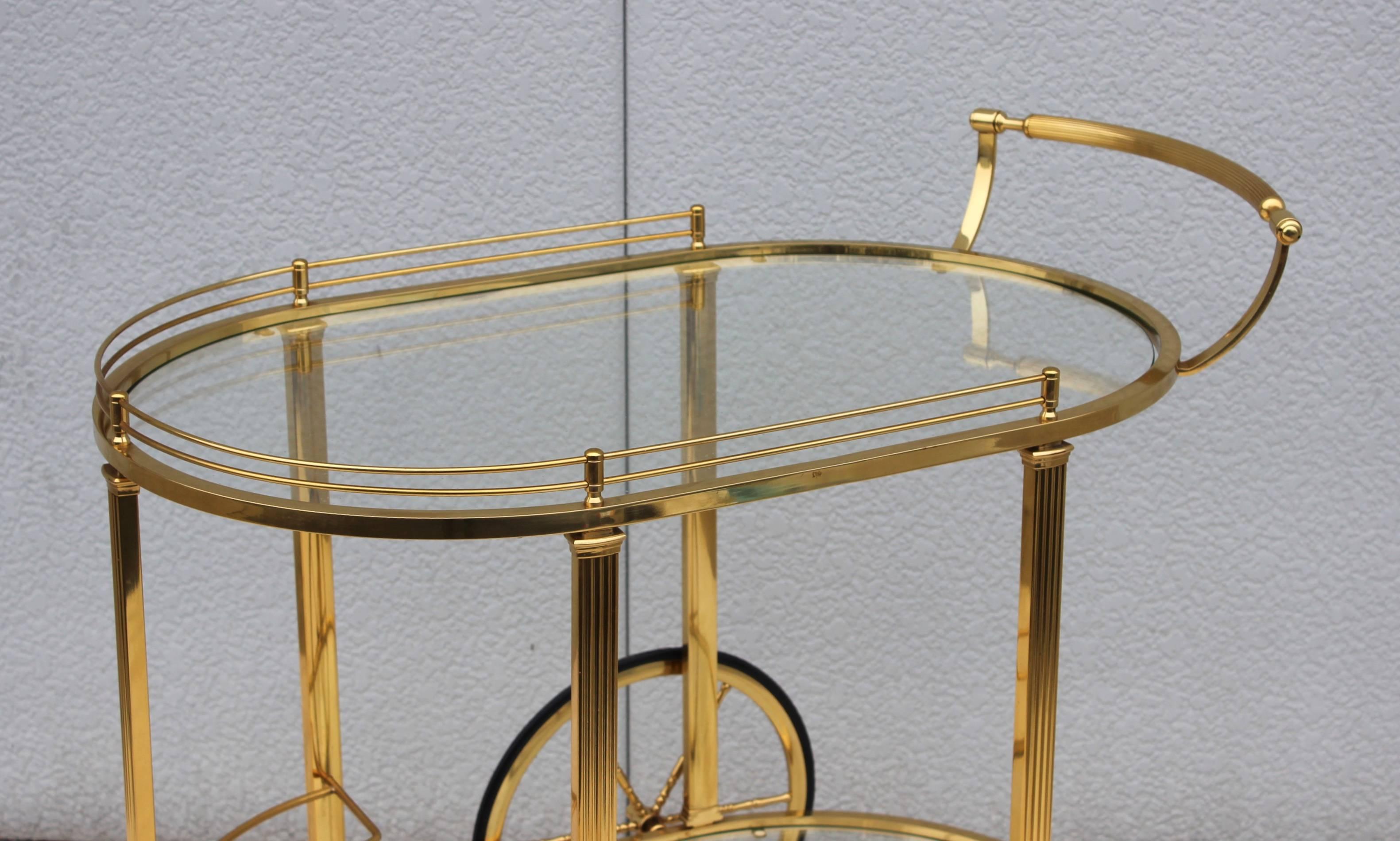 1950s Modern Brass Italian Bar Cart In Good Condition In New York, NY