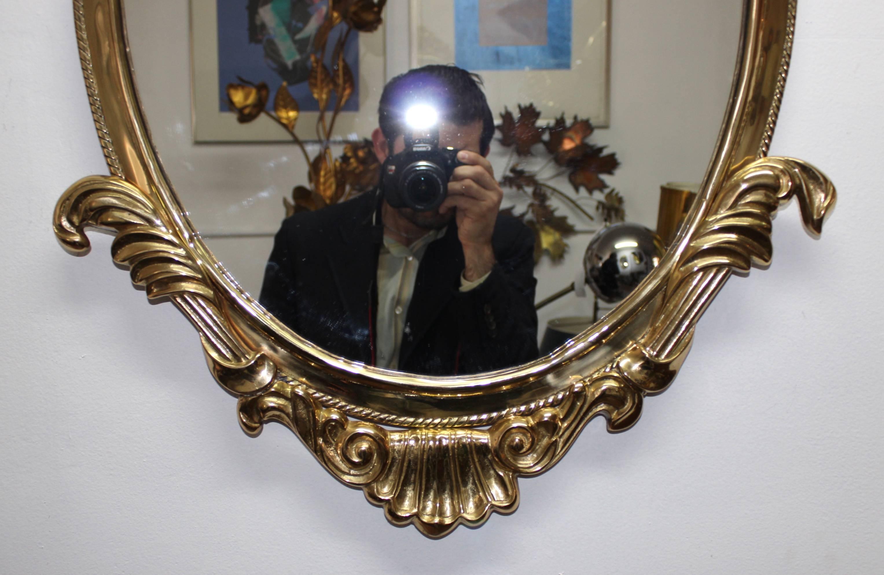 Mid-Century Modern 1970s French Style Brass Mirror