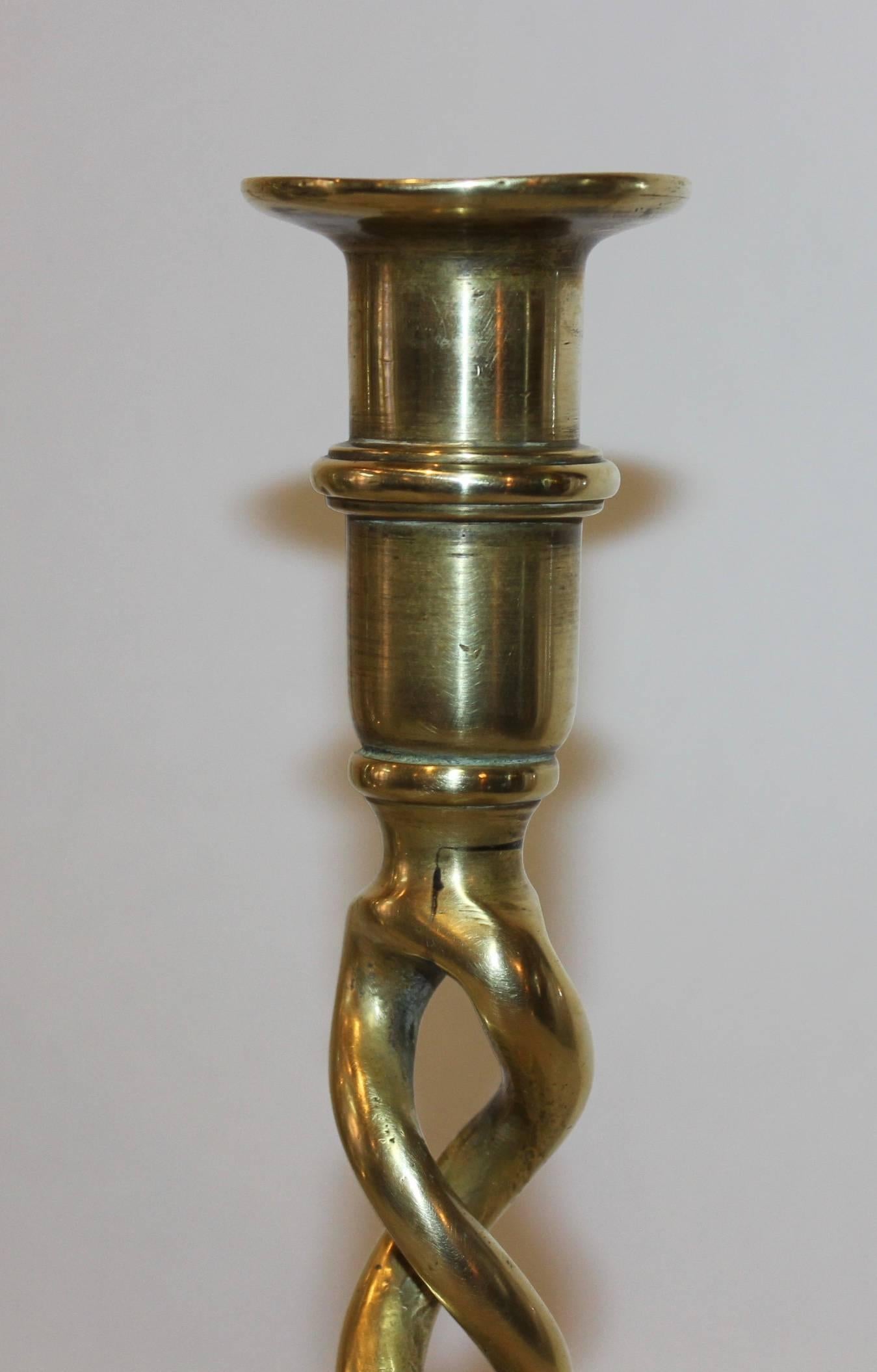 Mid-Century Modern 1940s English Brass Spiral Twist Candlesticks