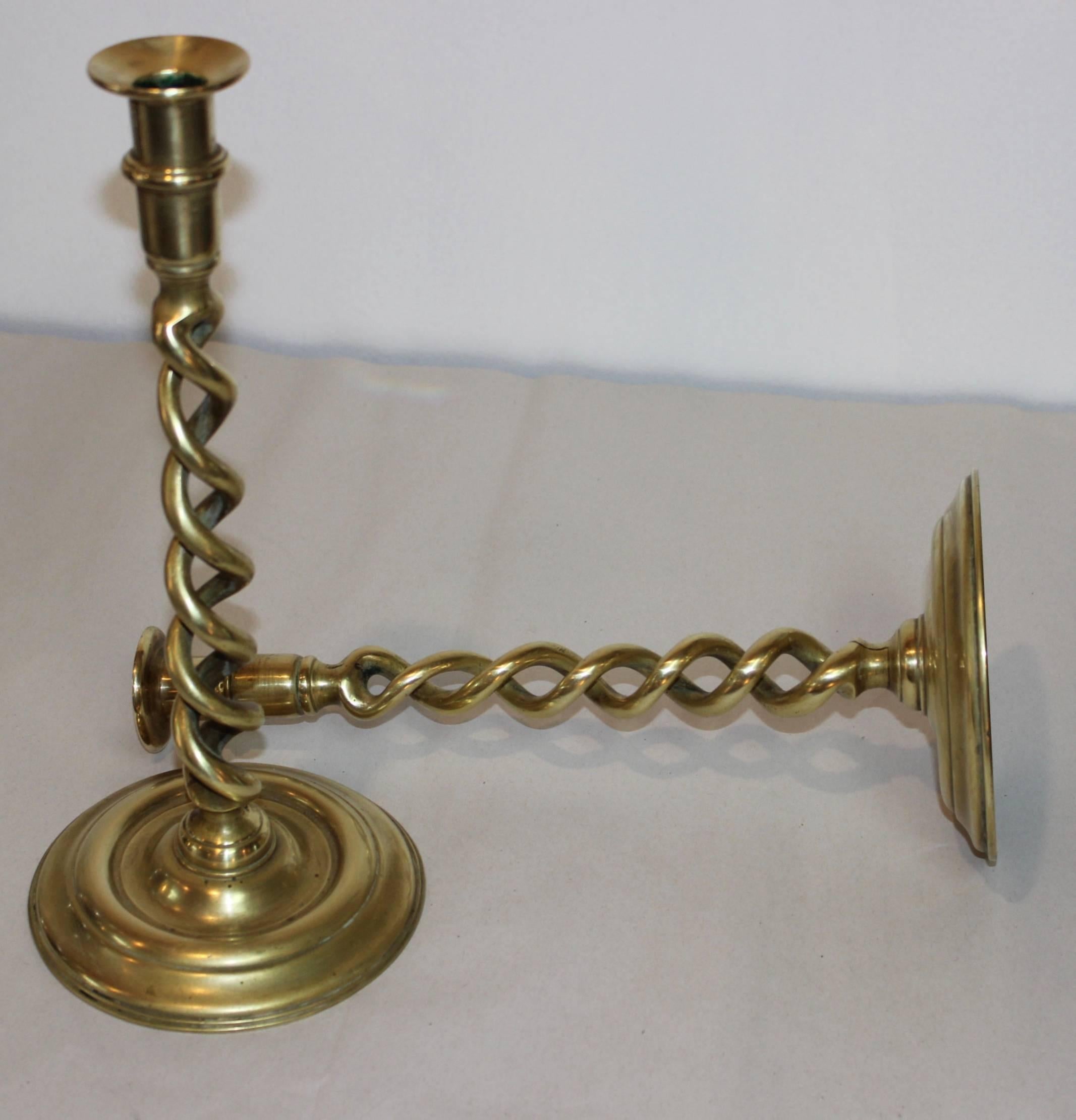 20th Century 1940s English Brass Spiral Twist Candlesticks