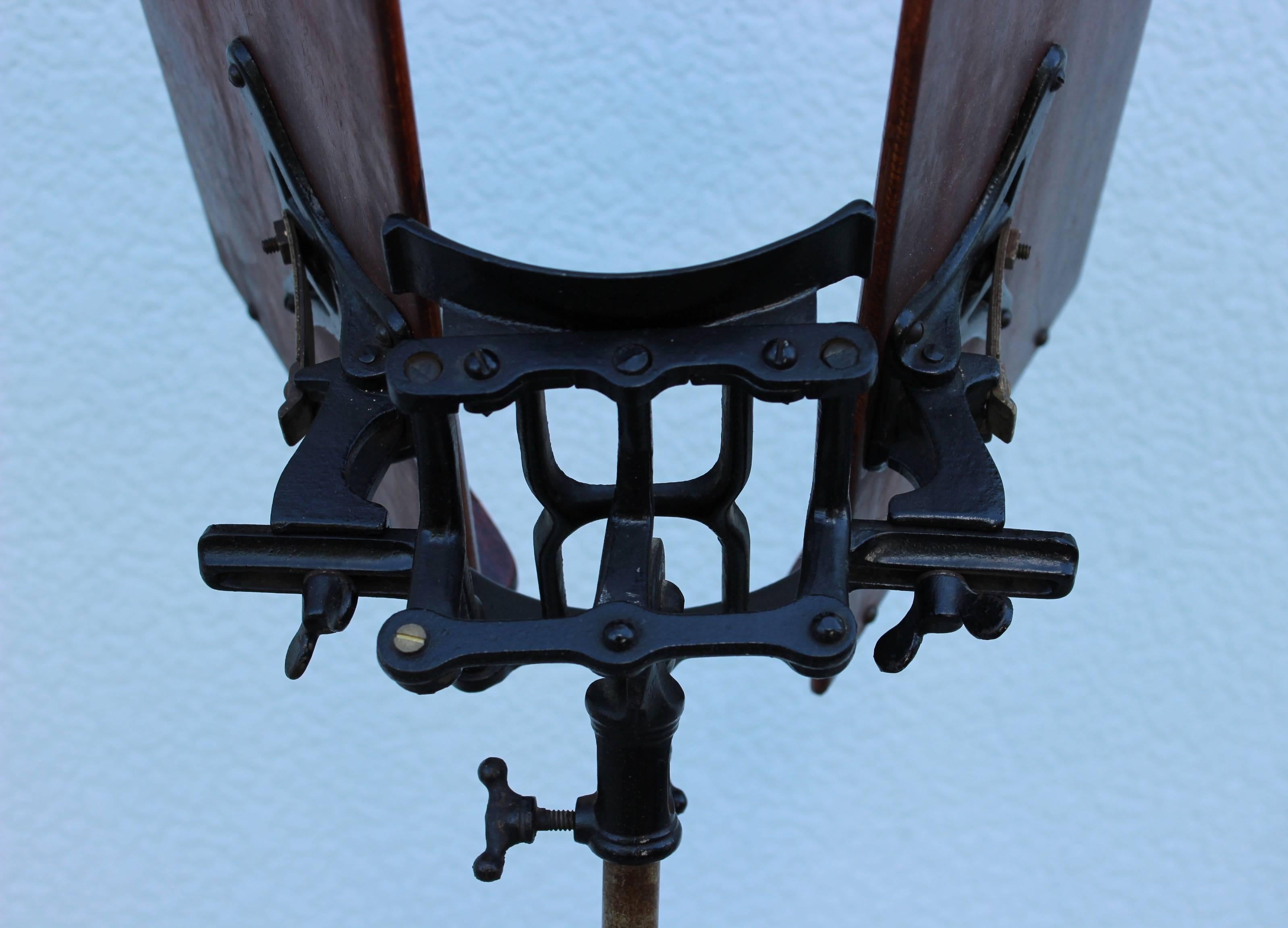 20th Century 1930s Mahogany and Cast Iron Adjustable Library Book Stand