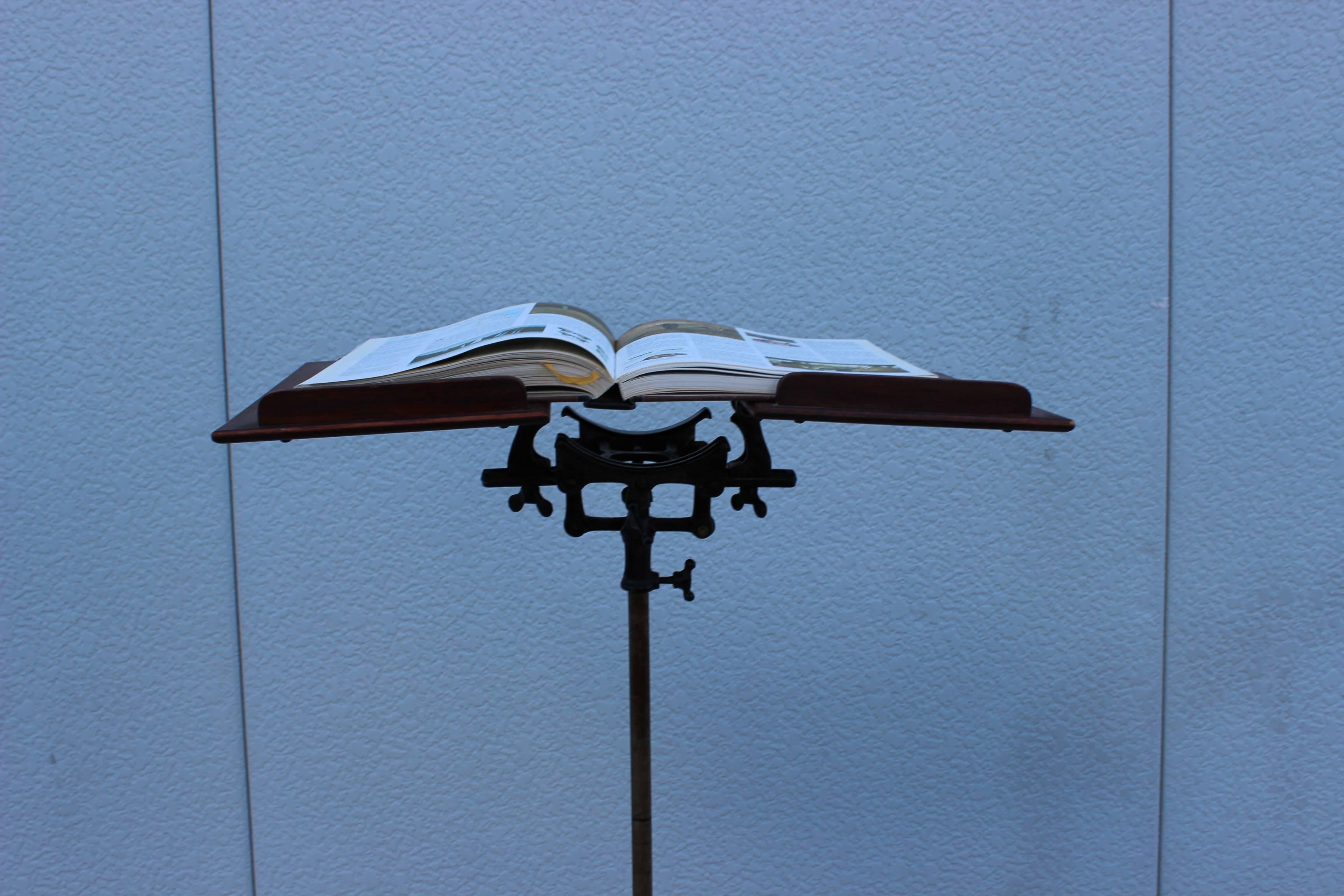 1930s Mahogany and Cast Iron Adjustable Library Book Stand 1