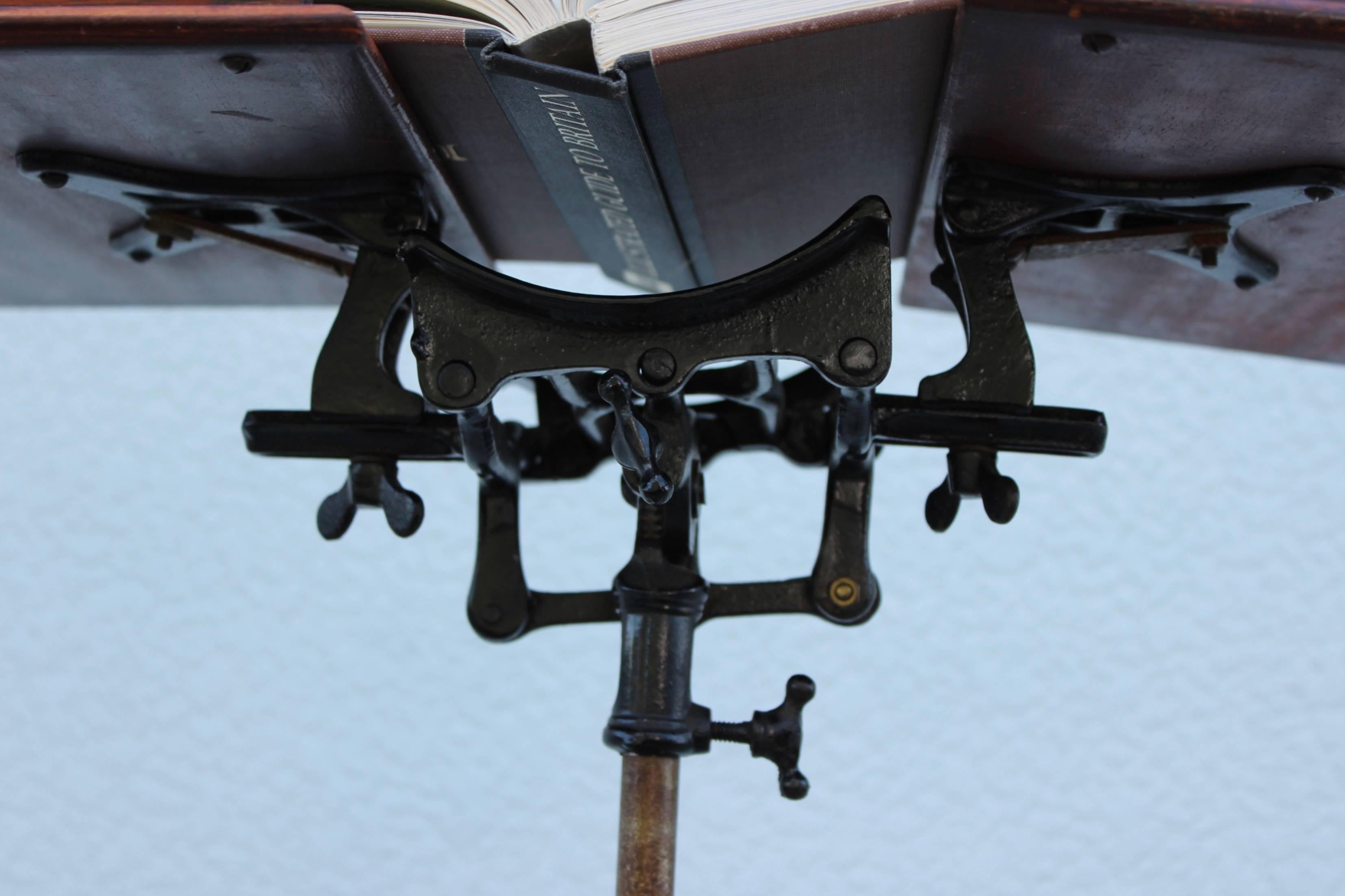 1930s Mahogany and Cast Iron Adjustable Library Book Stand 3