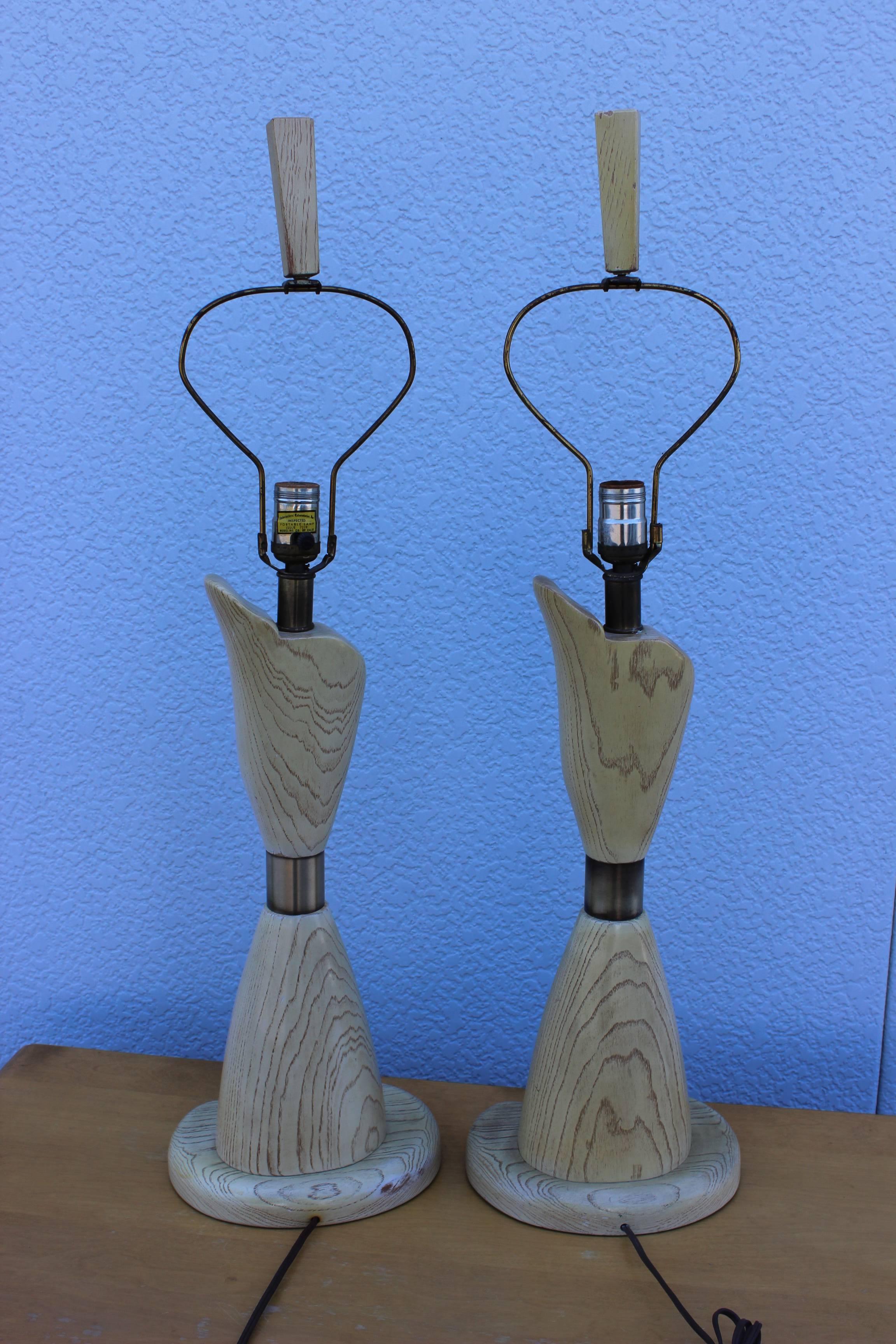 1960s Cerused Oak Sculptural Table Lamps by Modeline For Sale 1