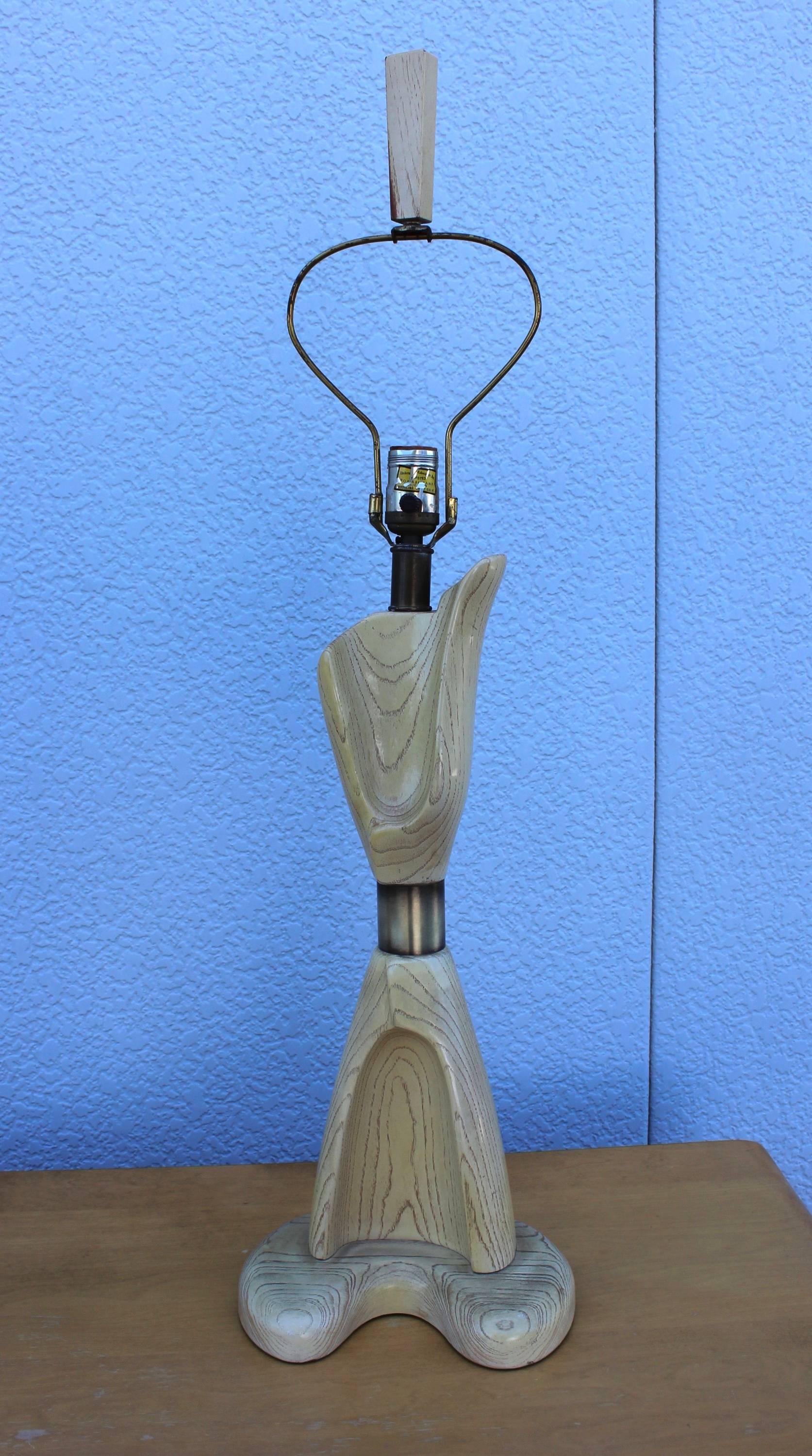 Lampes de table sculpturales en chêne cérusé des années 1960 par Modeline en vente 2