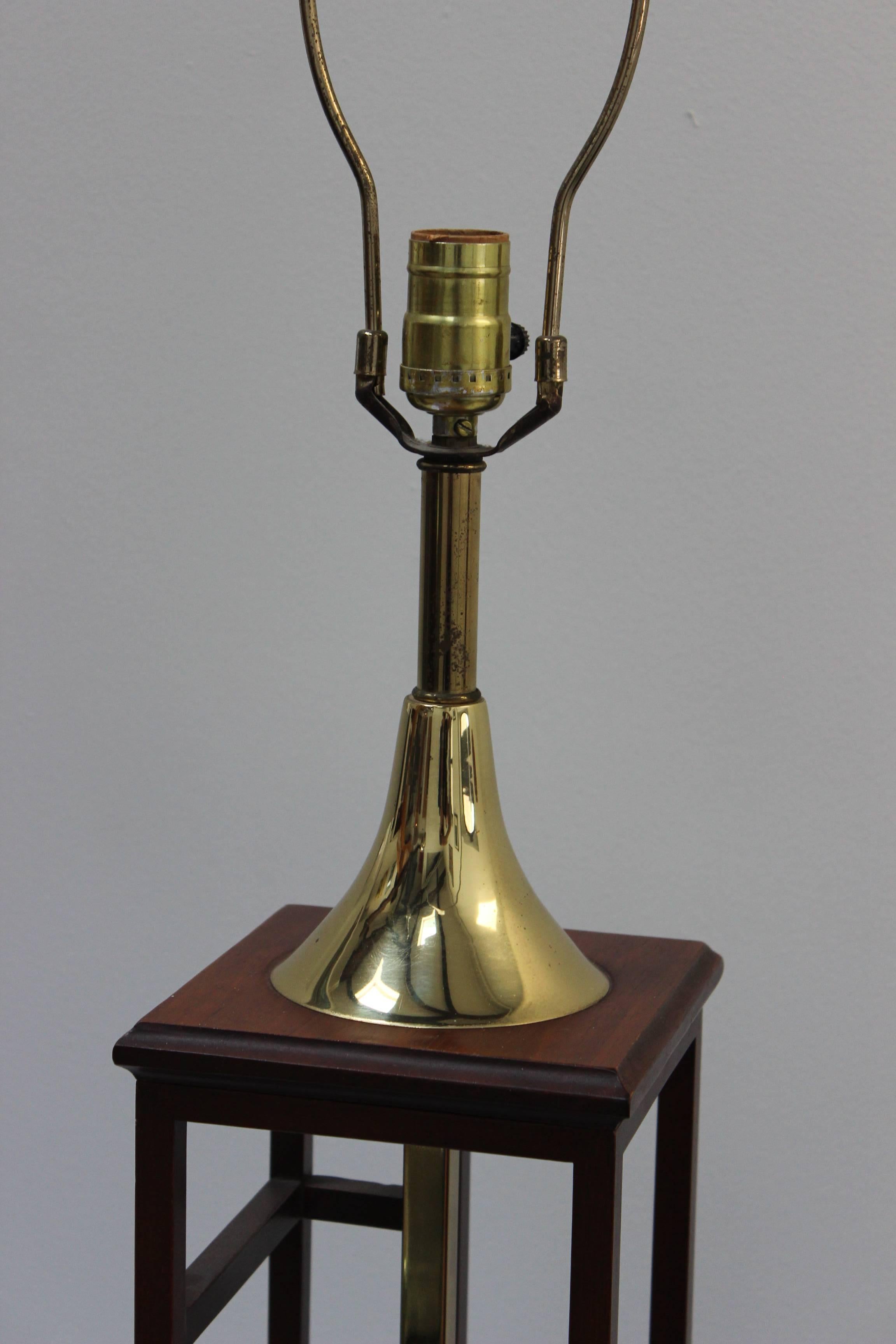American 1960s Architectural Brass and Walnut Table Lamp