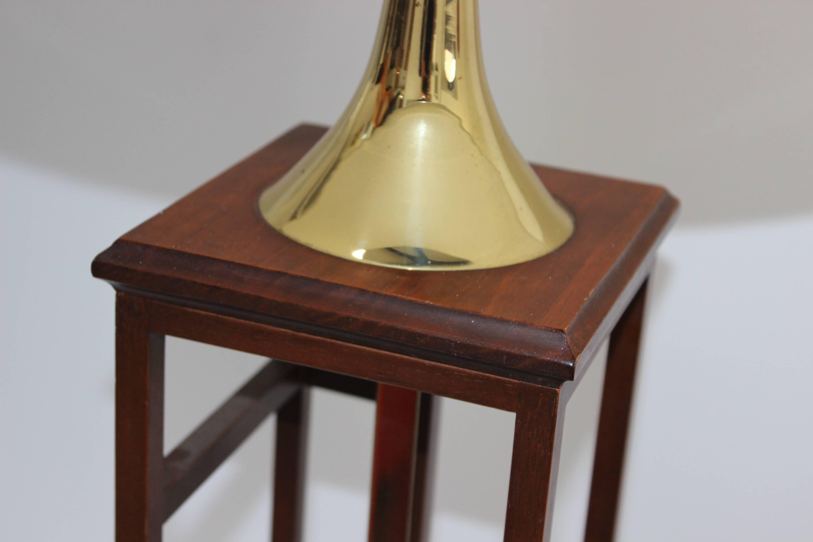 20th Century 1960s Architectural Brass and Walnut Table Lamp