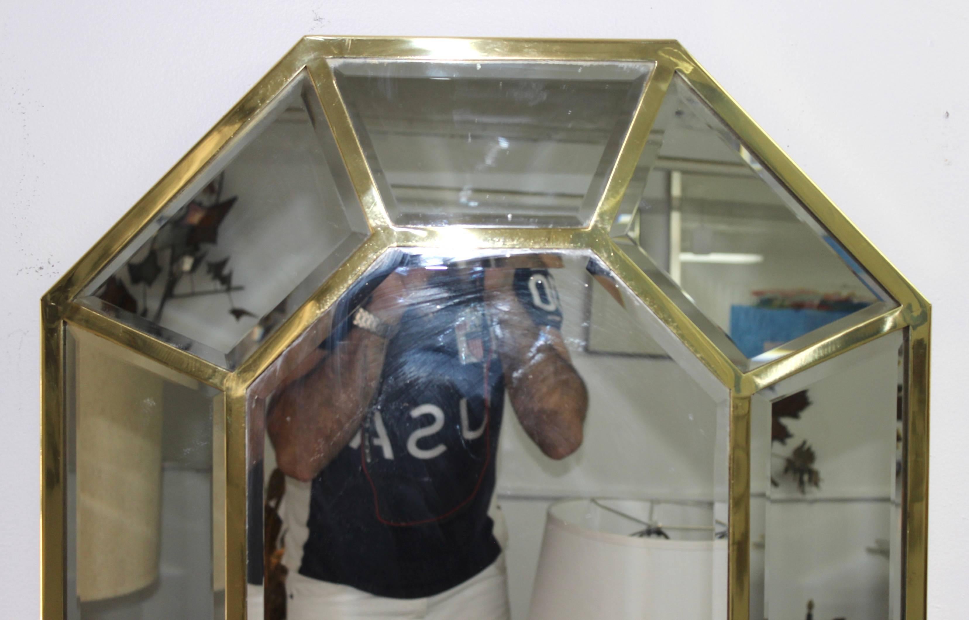 American 1970s Octagonal Brass Mirror