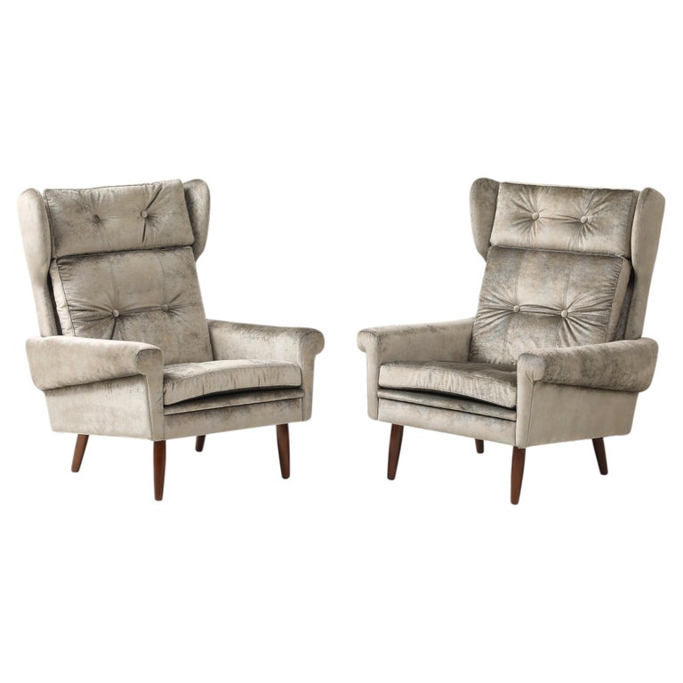 Svend Skipper High Back Lounge Chairs In Barbara Barry Couture Fabric