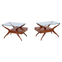 1960's Mid-Century Modern Sculptural Side Tables With Floating Glass Top