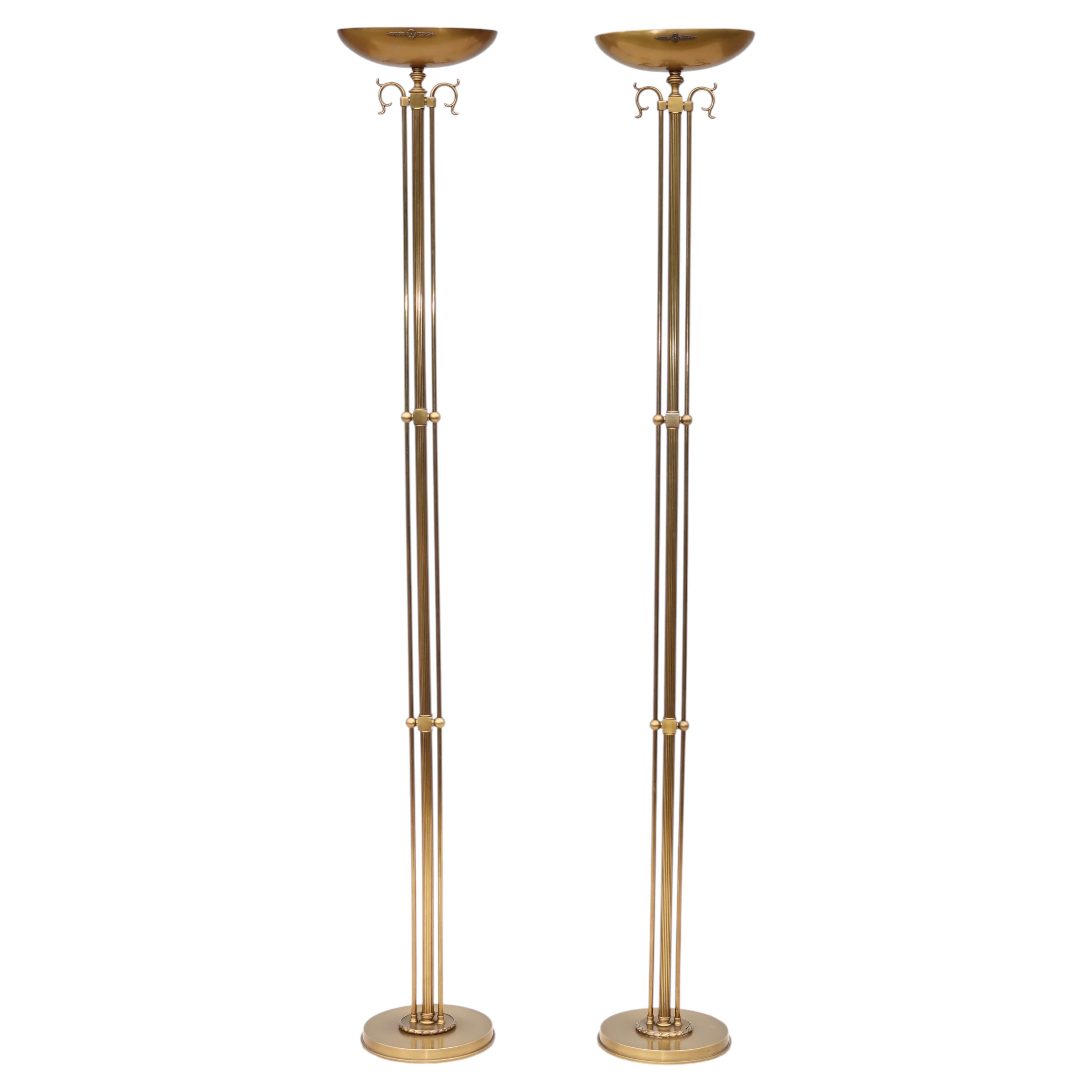 1980's Italian Torchiere Brass Floor Lamps