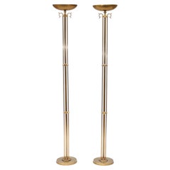 1980's Italian Torchiere Brass Floor Lamps