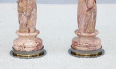 1980's Spiral Marble Steel And Brass Large Candle Holders