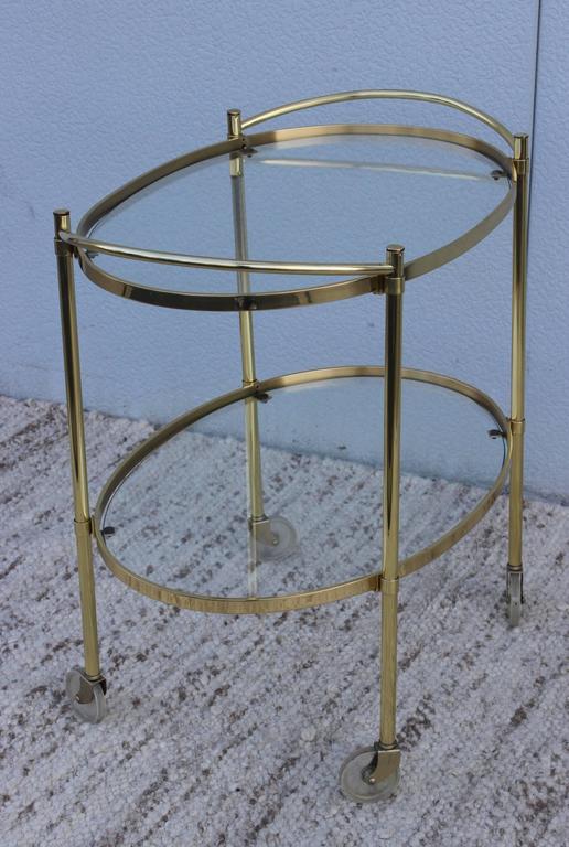 MidCentury Modern Solid Brass Oval Bar Cart at 1stDibs