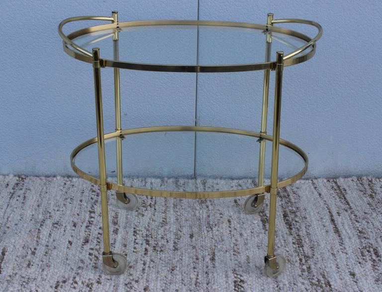MidCentury Modern Solid Brass Oval Bar Cart at 1stDibs