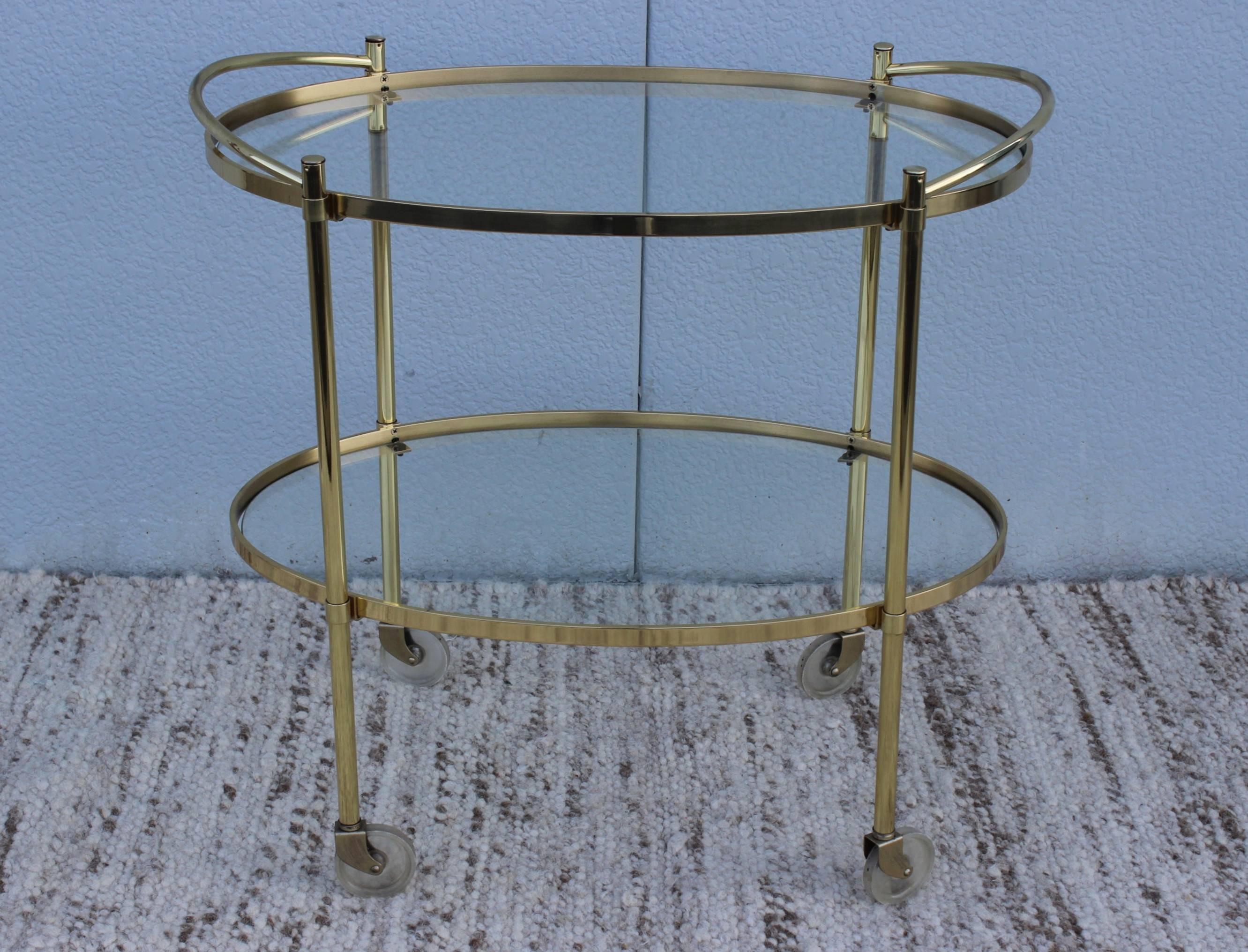 Italian Mid-Century Modern Solid Brass Oval Bar Cart