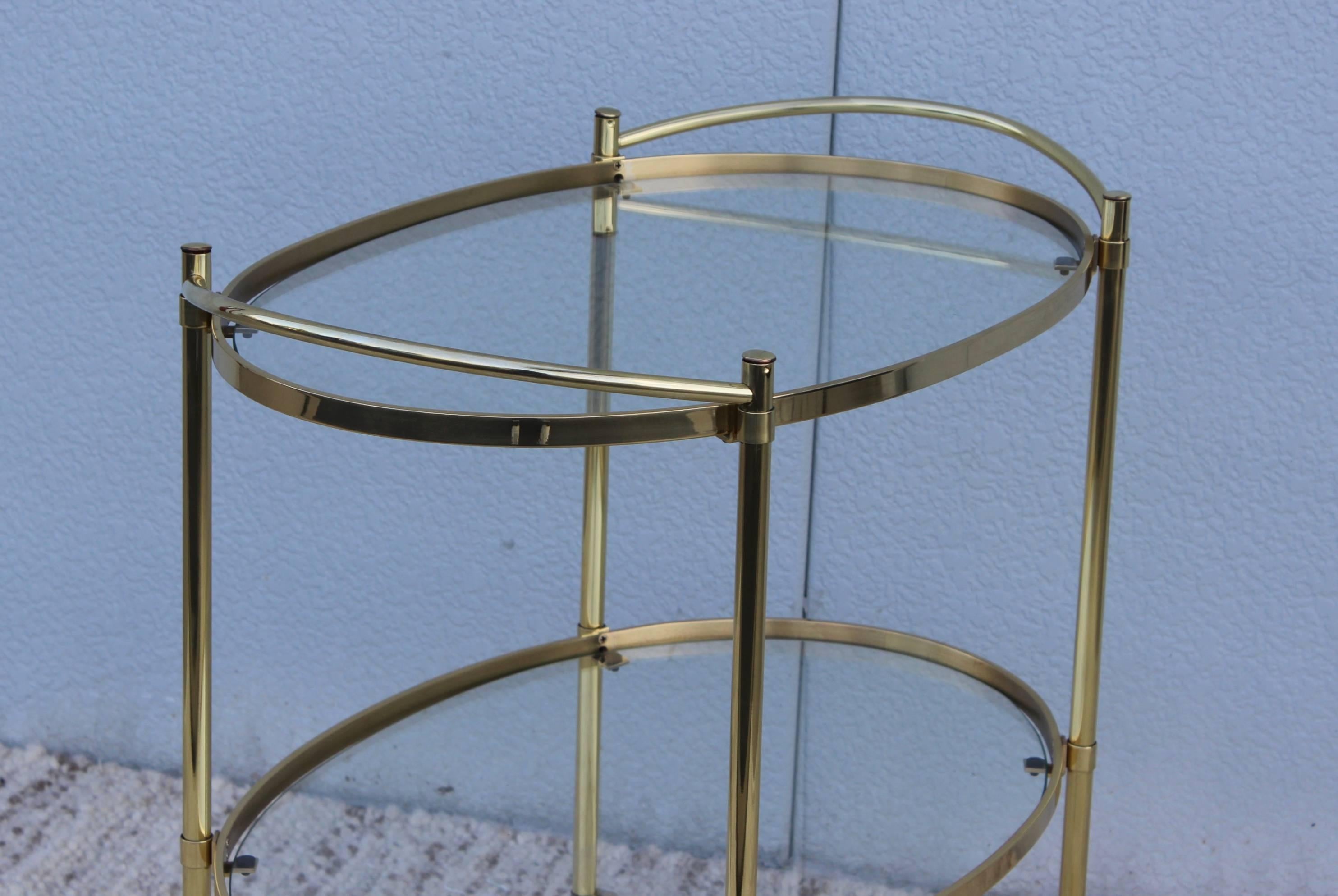 Mid-Century Modern Solid Brass Oval Bar Cart In Good Condition In New York, NY