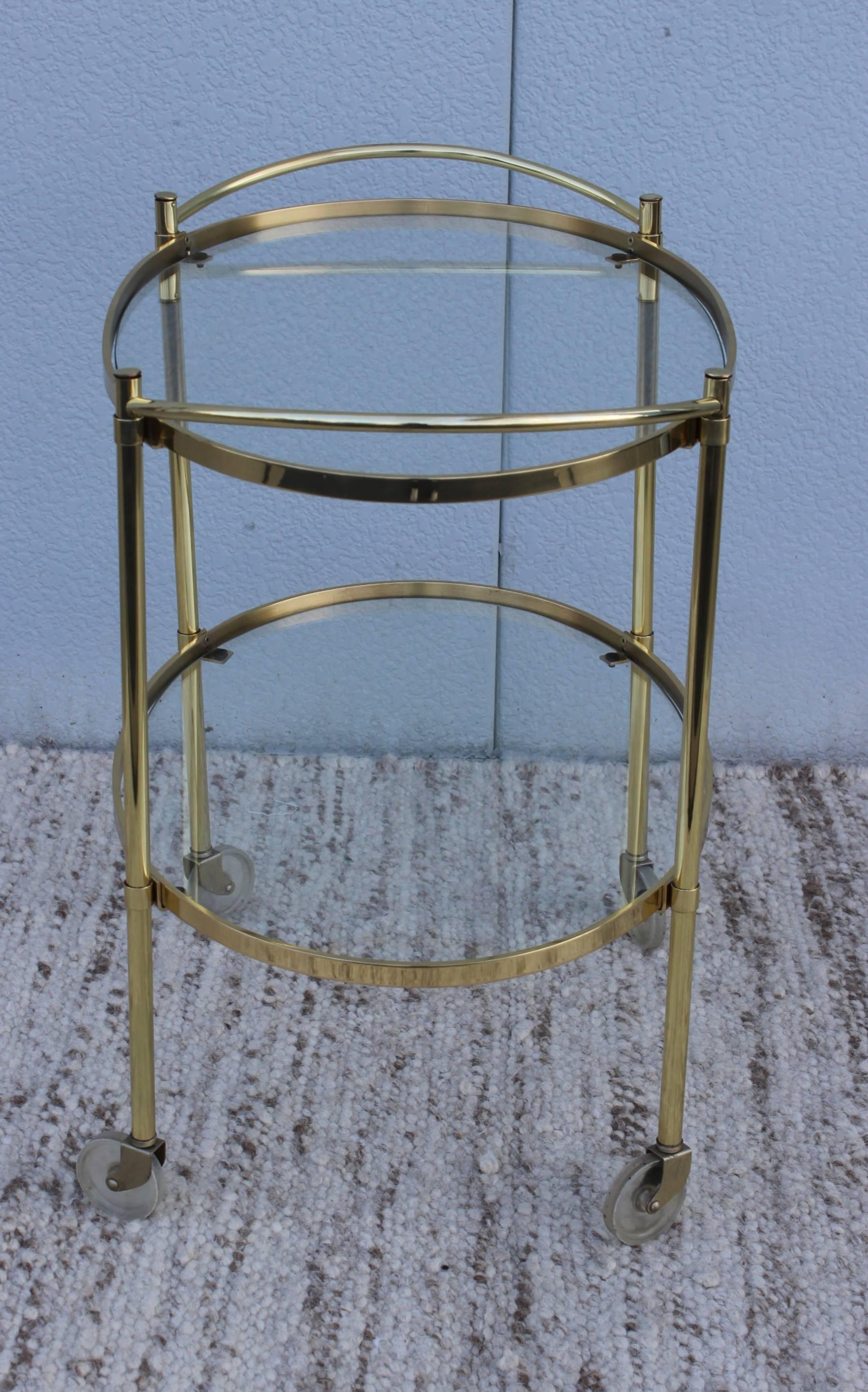 Mid-Century Modern Solid Brass Oval Bar Cart 2