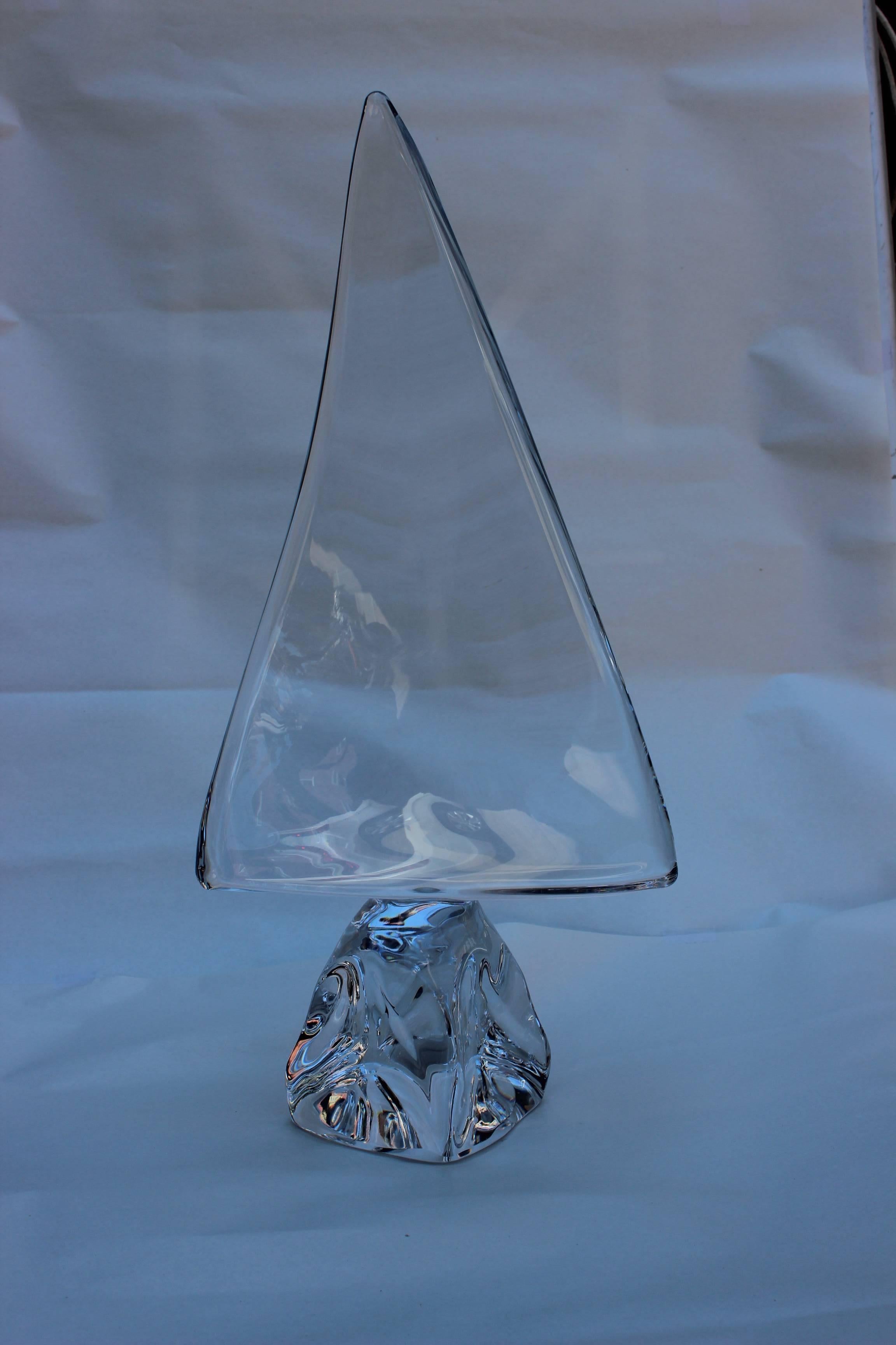 1970s Daum France crystal sailboat sculpture, signed and label.