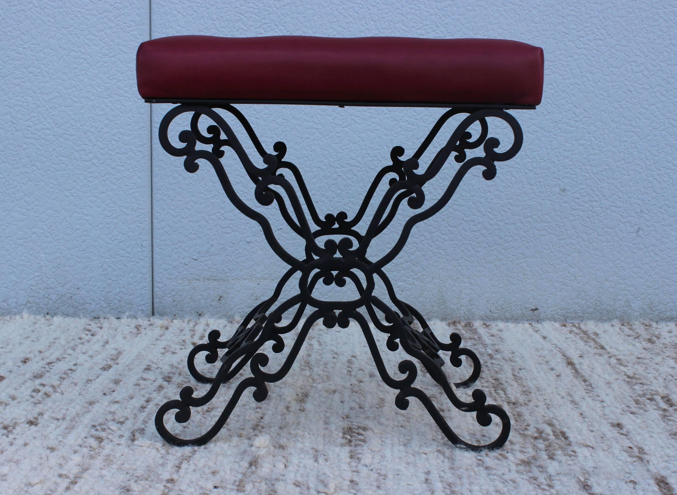 American 1960s Iron and Leather Ottomans