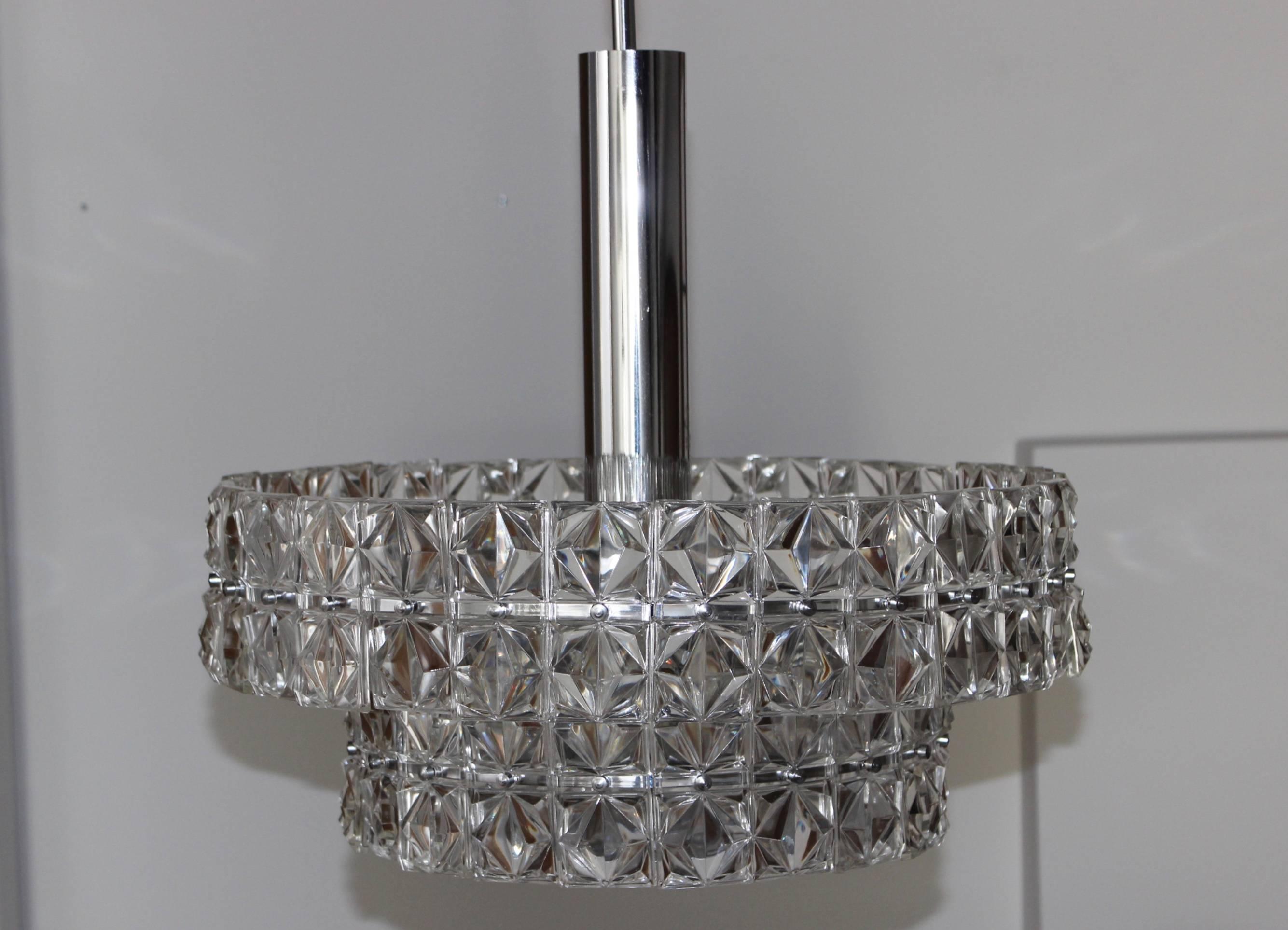 Mid-Century Modern 1970's Targetti Sankey Chrome and Glass Chandelier For Sale